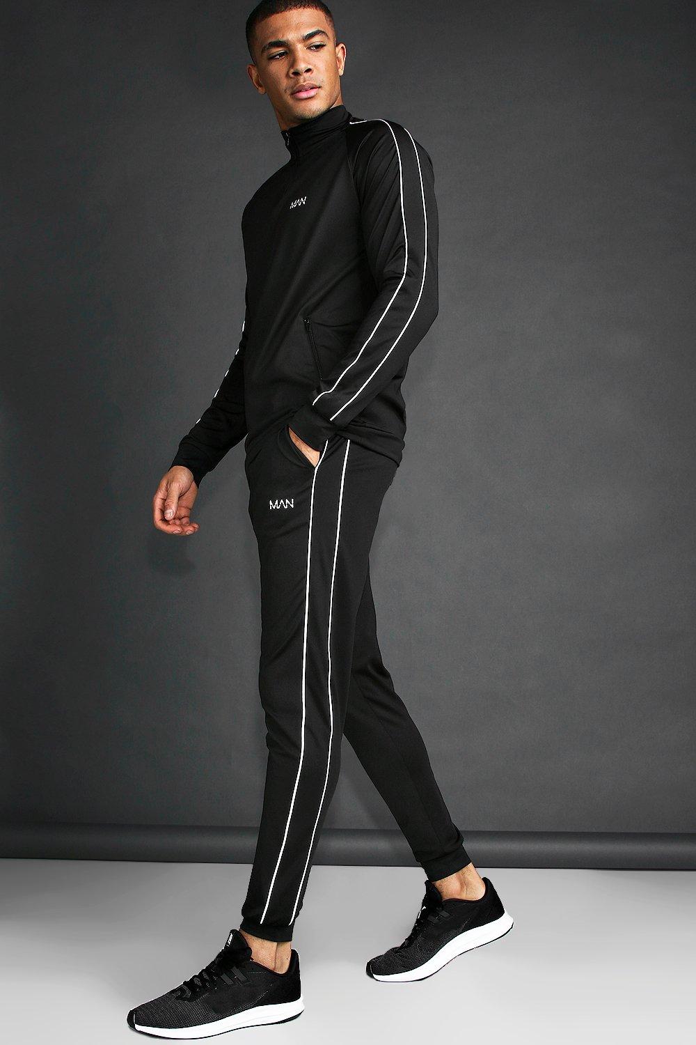 mens black slim fit tracksuit