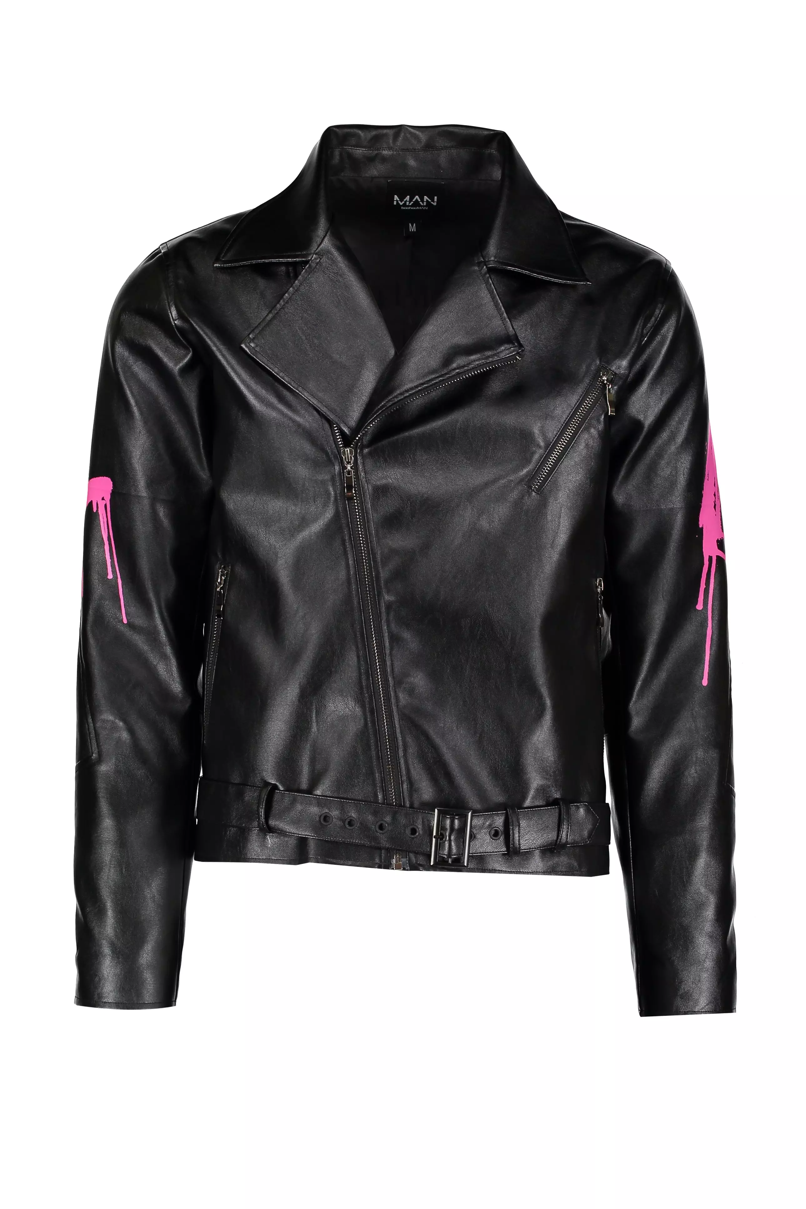 Leather biker jacket with mini monogram print