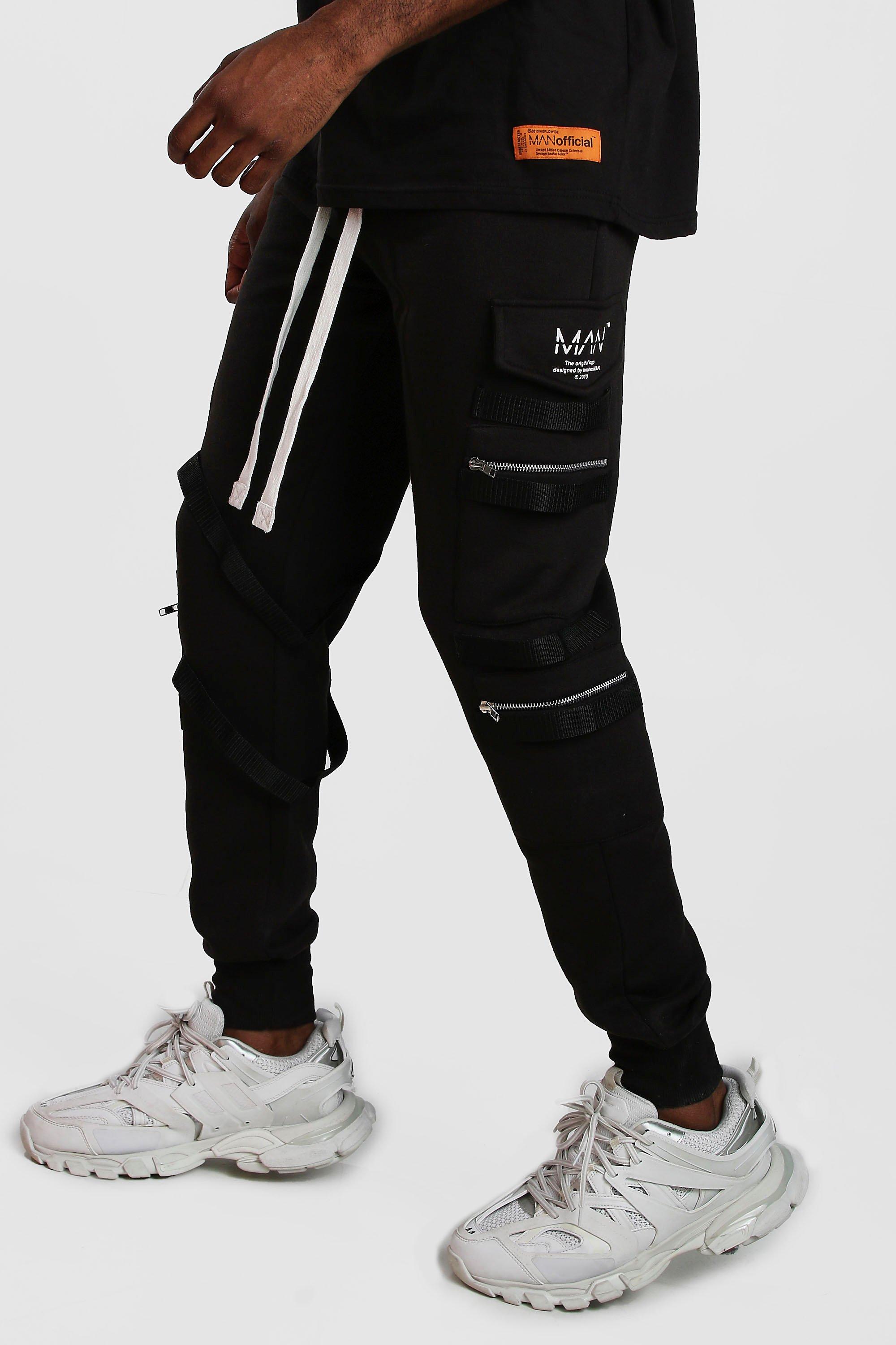 black zip joggers