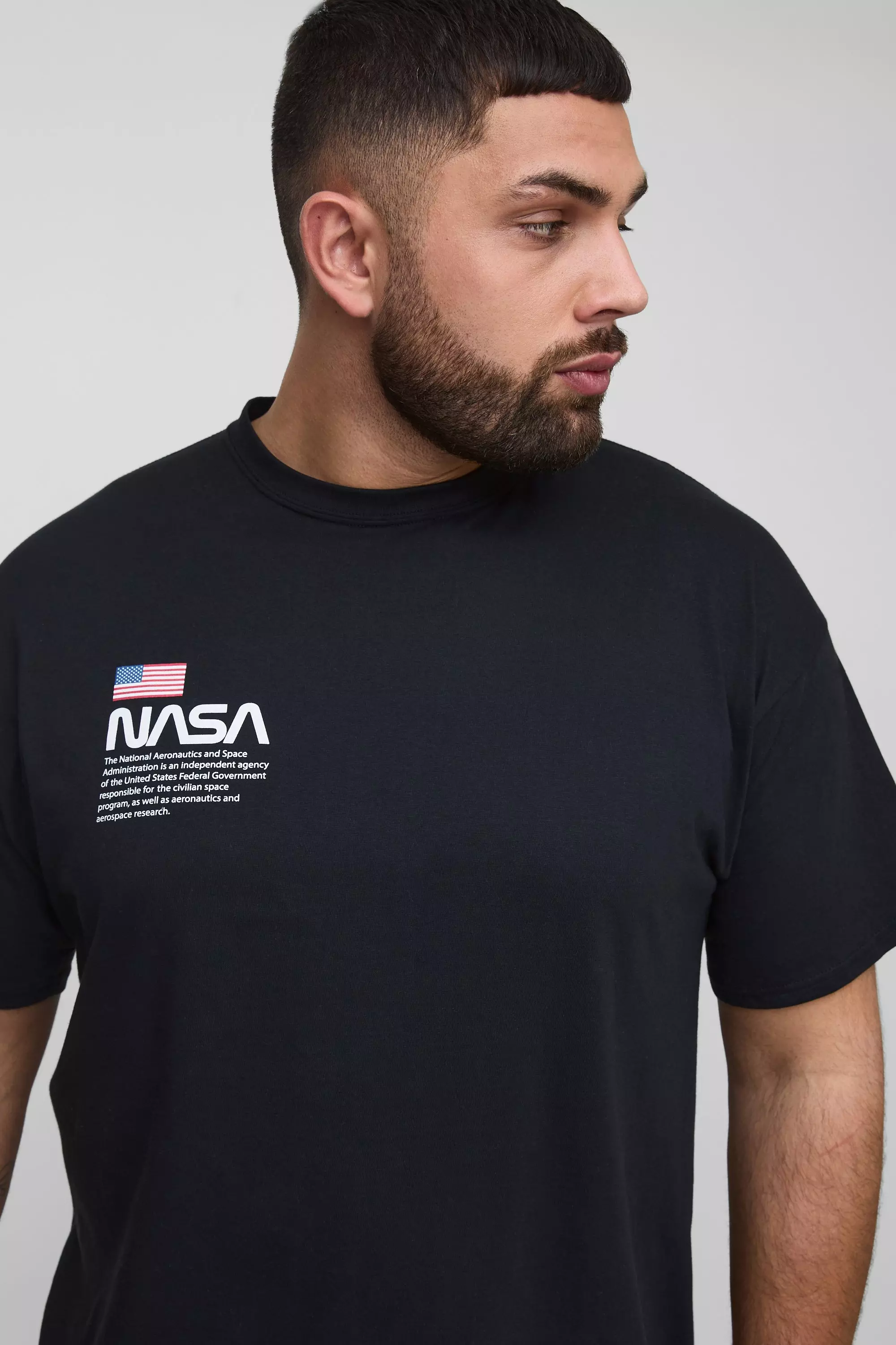 Plus Size NASA Sleeve Print License T Shirt boohooMAN USA