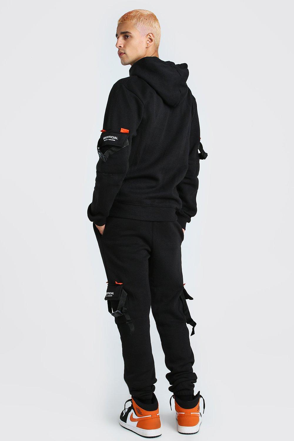 

MAN Official Utility Hooded Tracksuit With Buckles, Black