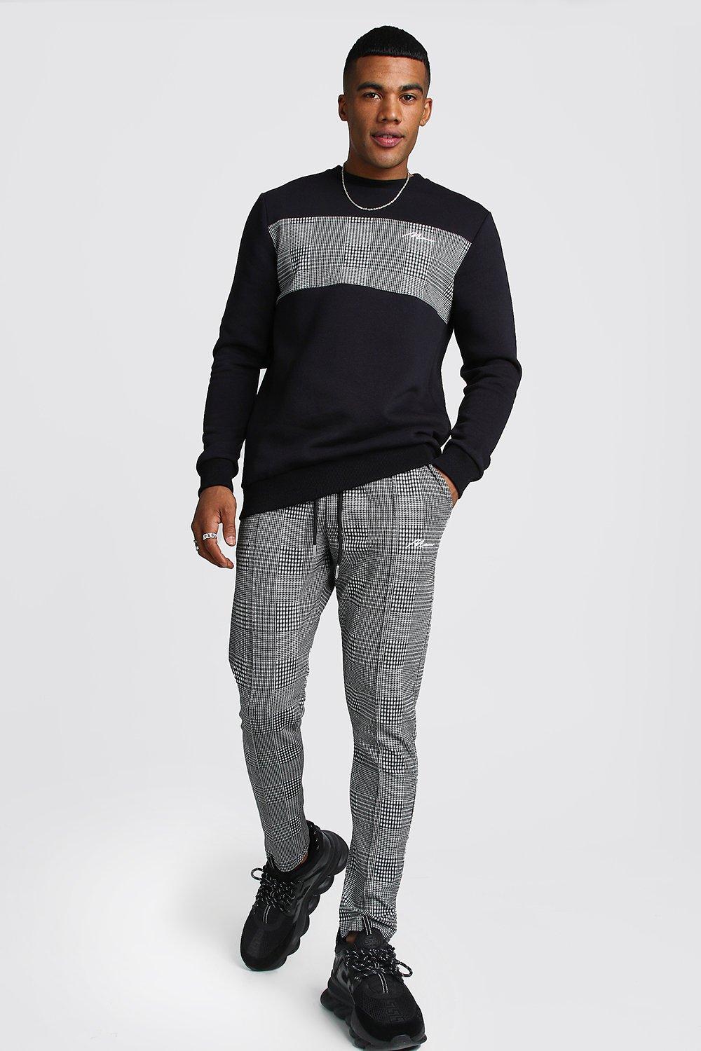 

MAN Signature Jacquard Panel Sweater Tracksuit, Black