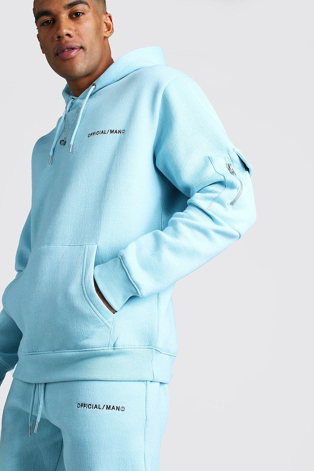 MAN MA1 Utility Hooded Tracksuit With Zip Detail, Light blue