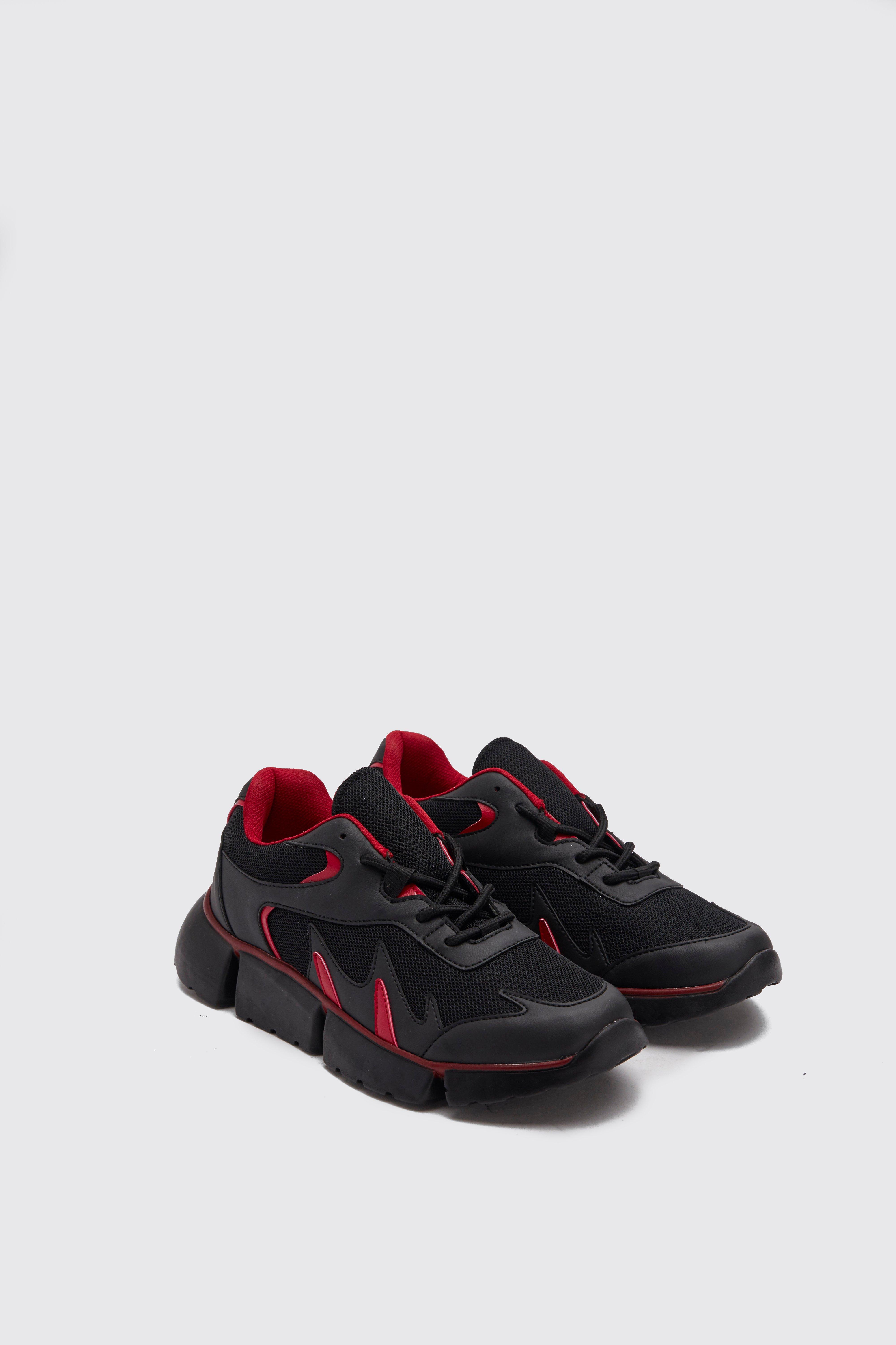 black and red chunky trainers