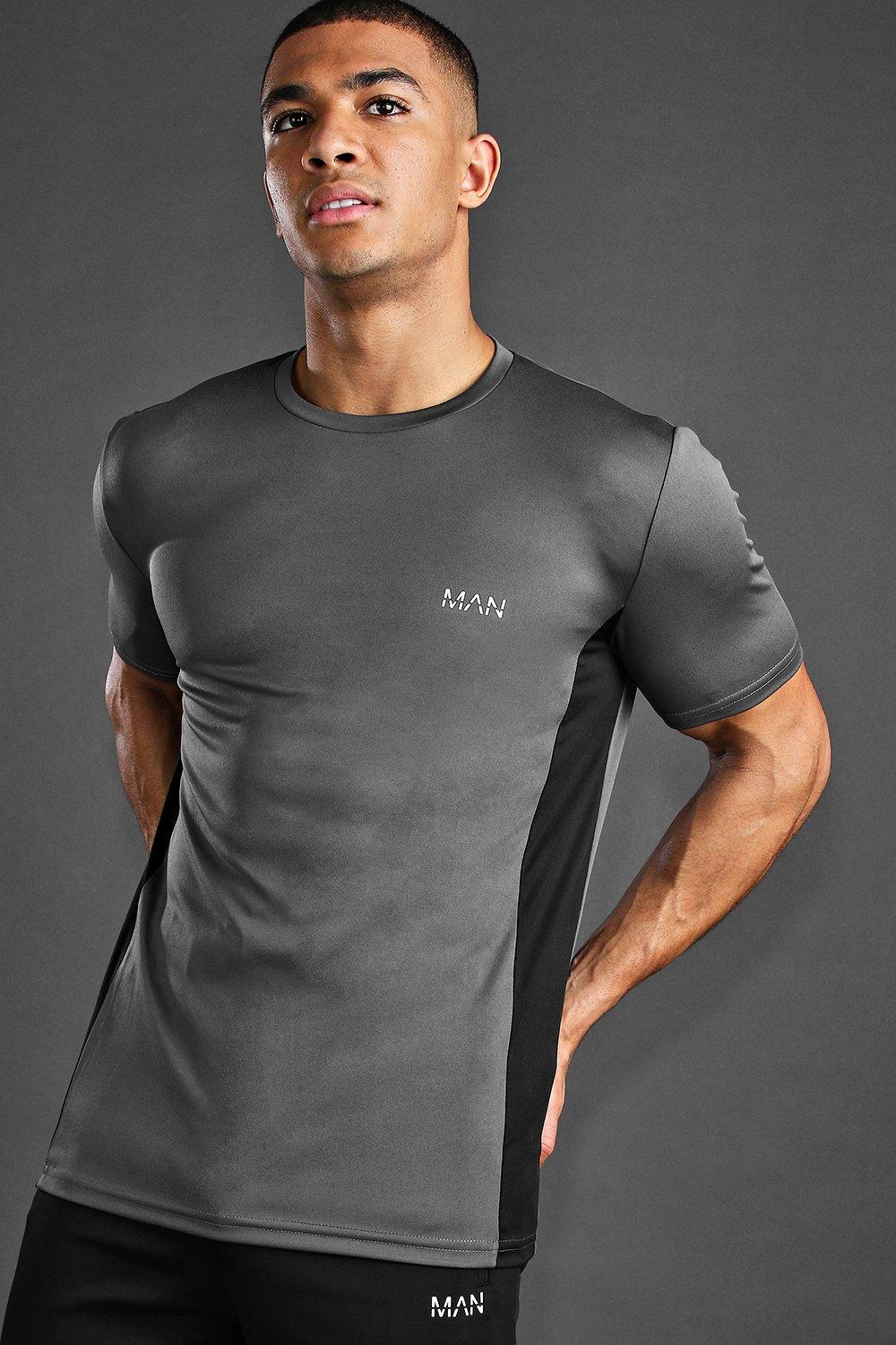 

MAN Active T-Shirt With Panel Detail, Charcoal