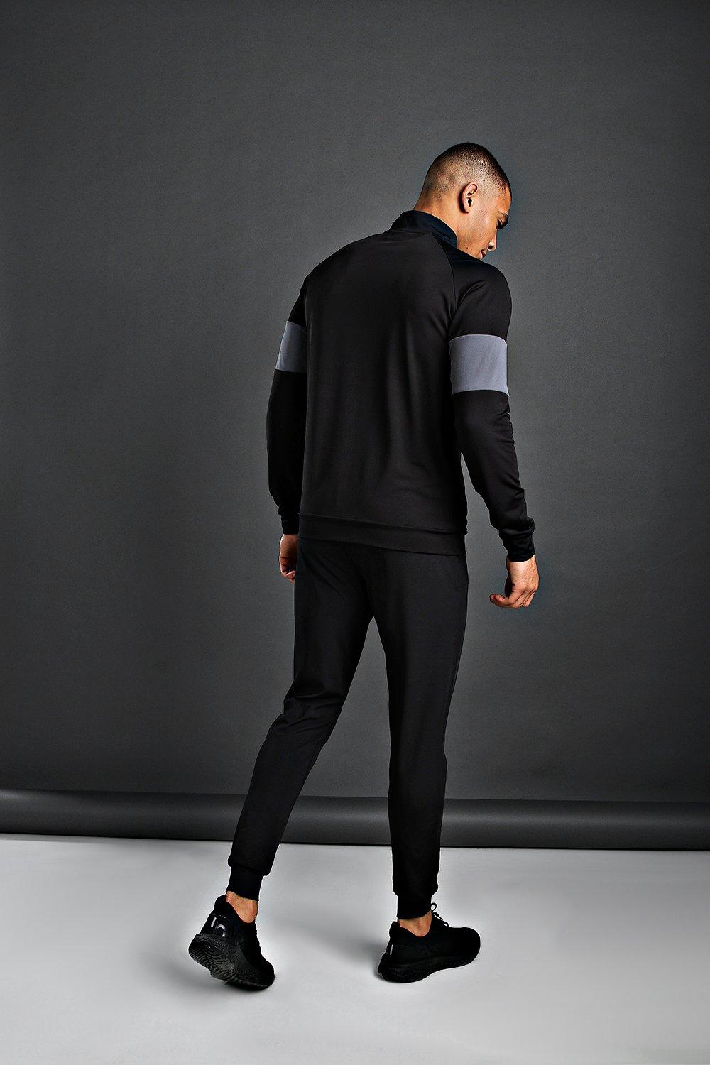 

MAN Active Colour Block Funnel Neck Top, Black