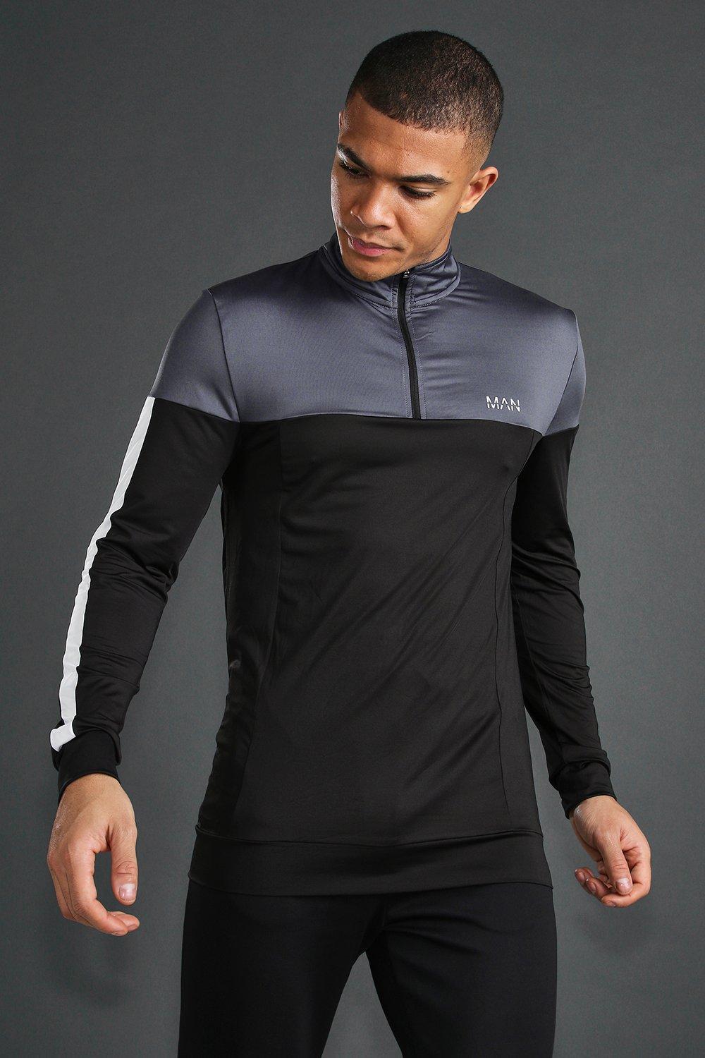 

MAN Active Skinny 1/4 Zip Funnel Neck Top, Charcoal