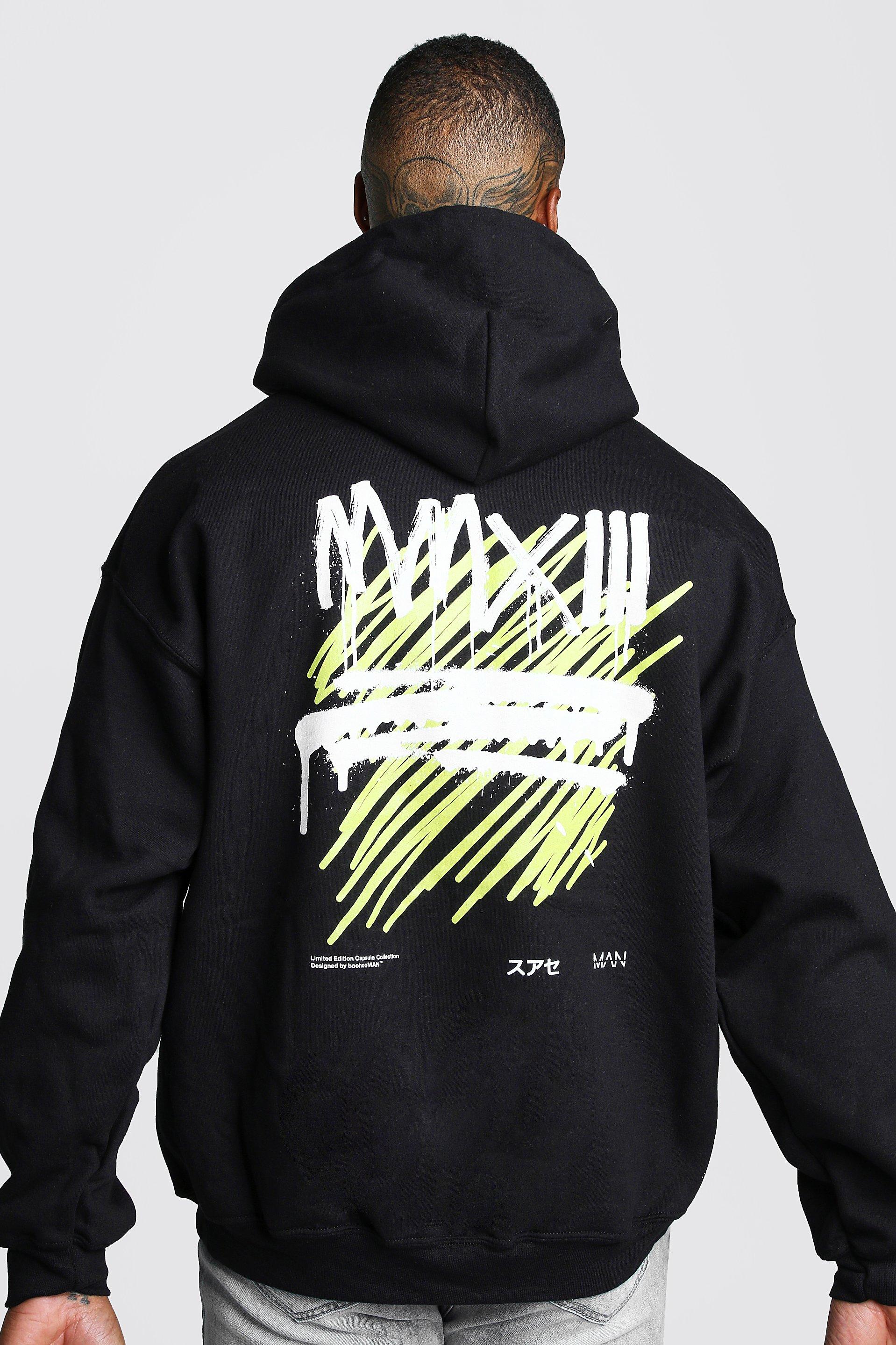 

Oversized MAN Graffiti MMXIII Back Print Hoodie, Black