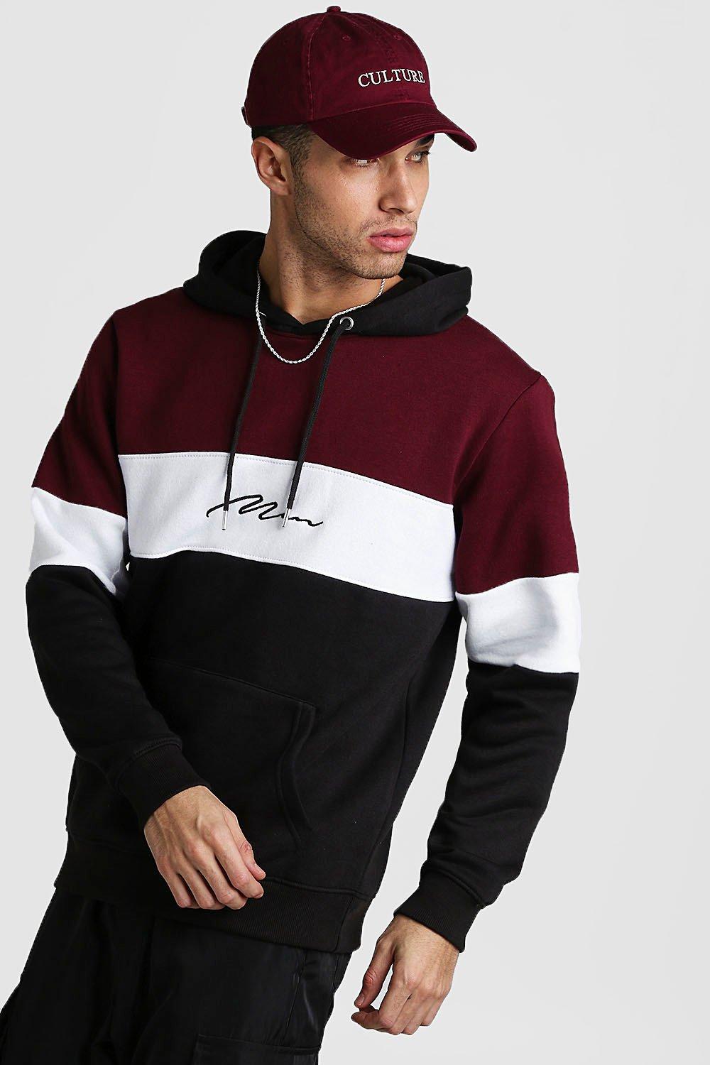 burgundy color block hoodie