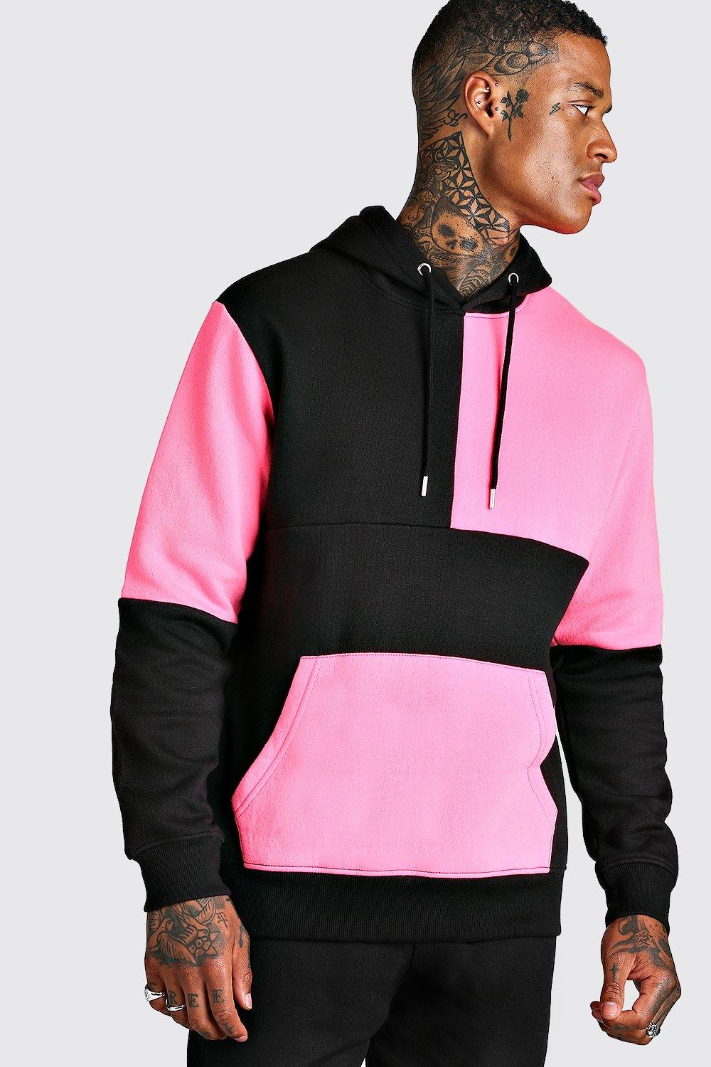 pink color block hoodie