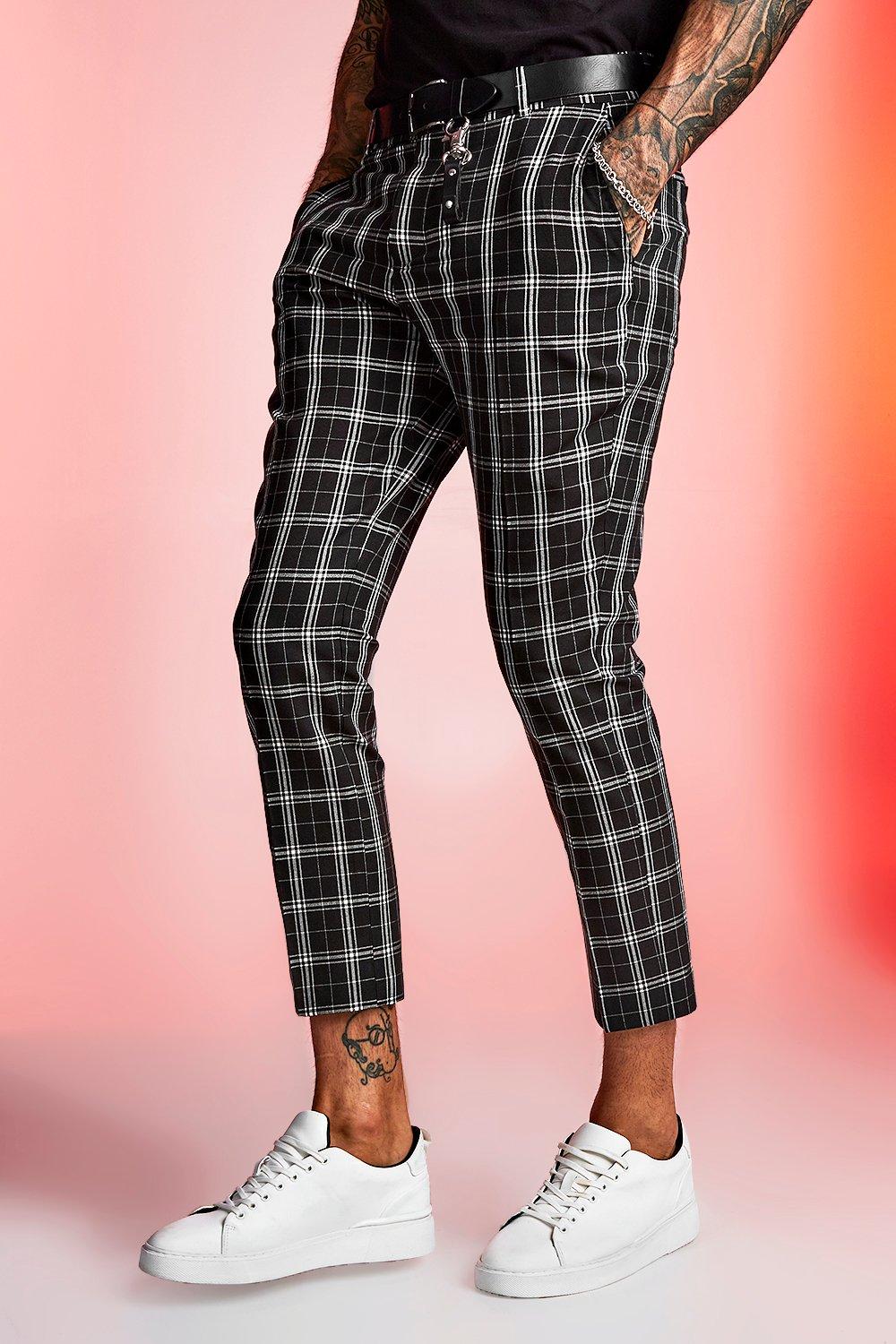 

Mono Tartan Cropped Smart Trouser, Black