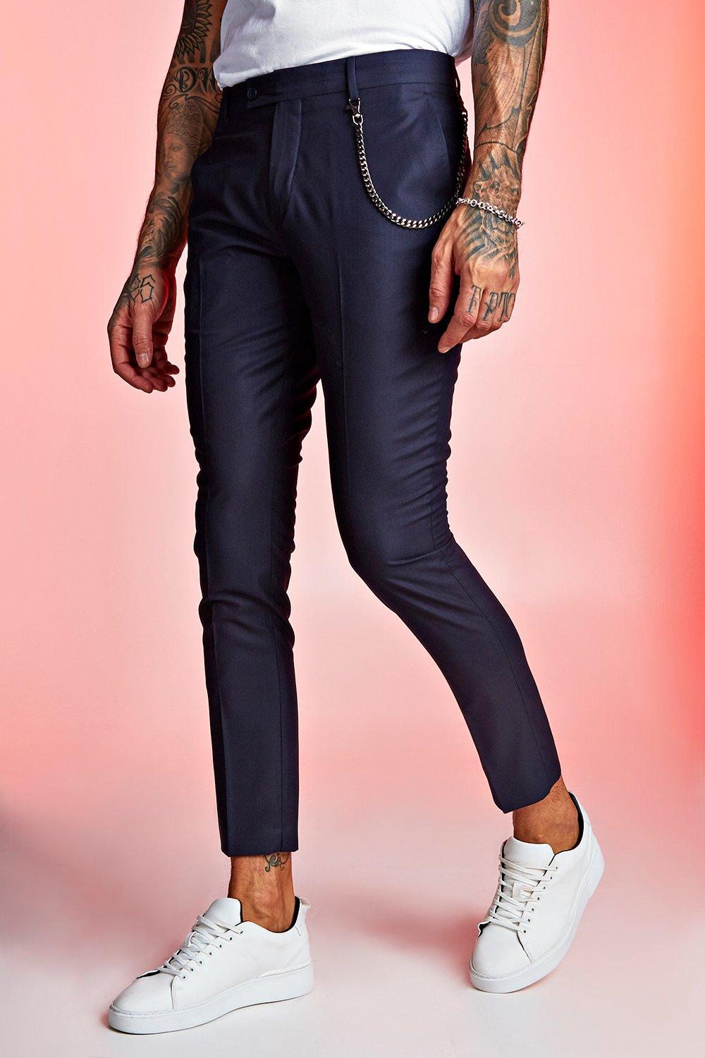 Plain Skinny Fit Smart Trouser With Chain, Navy