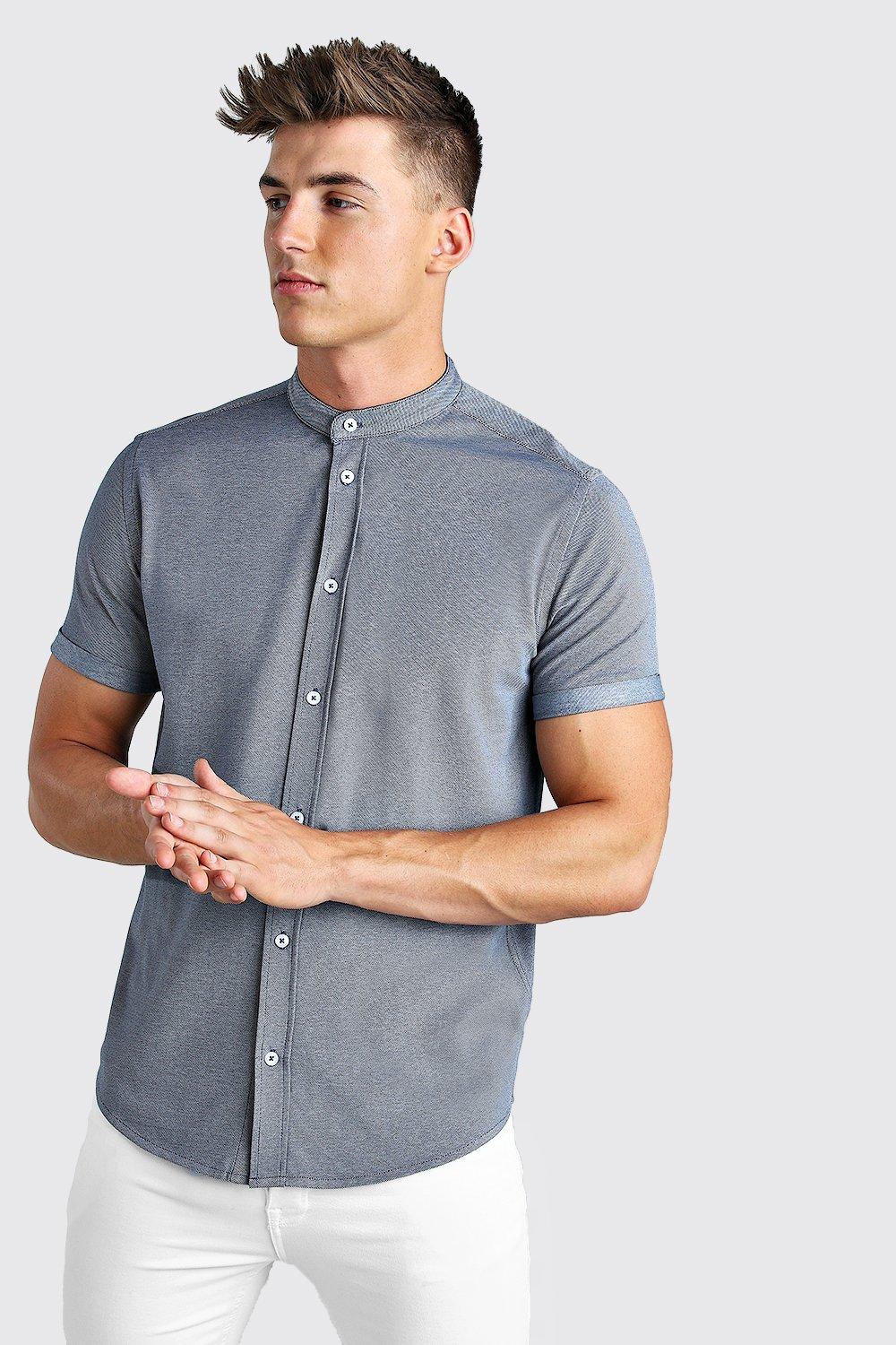 

Short Sleeve Grandad Pique Shirt, Blue