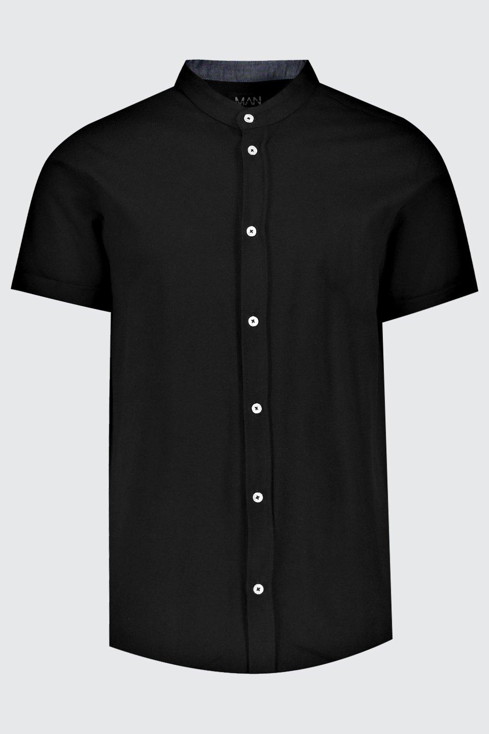 

Short Sleeve Grandad Pique Shirt, Black