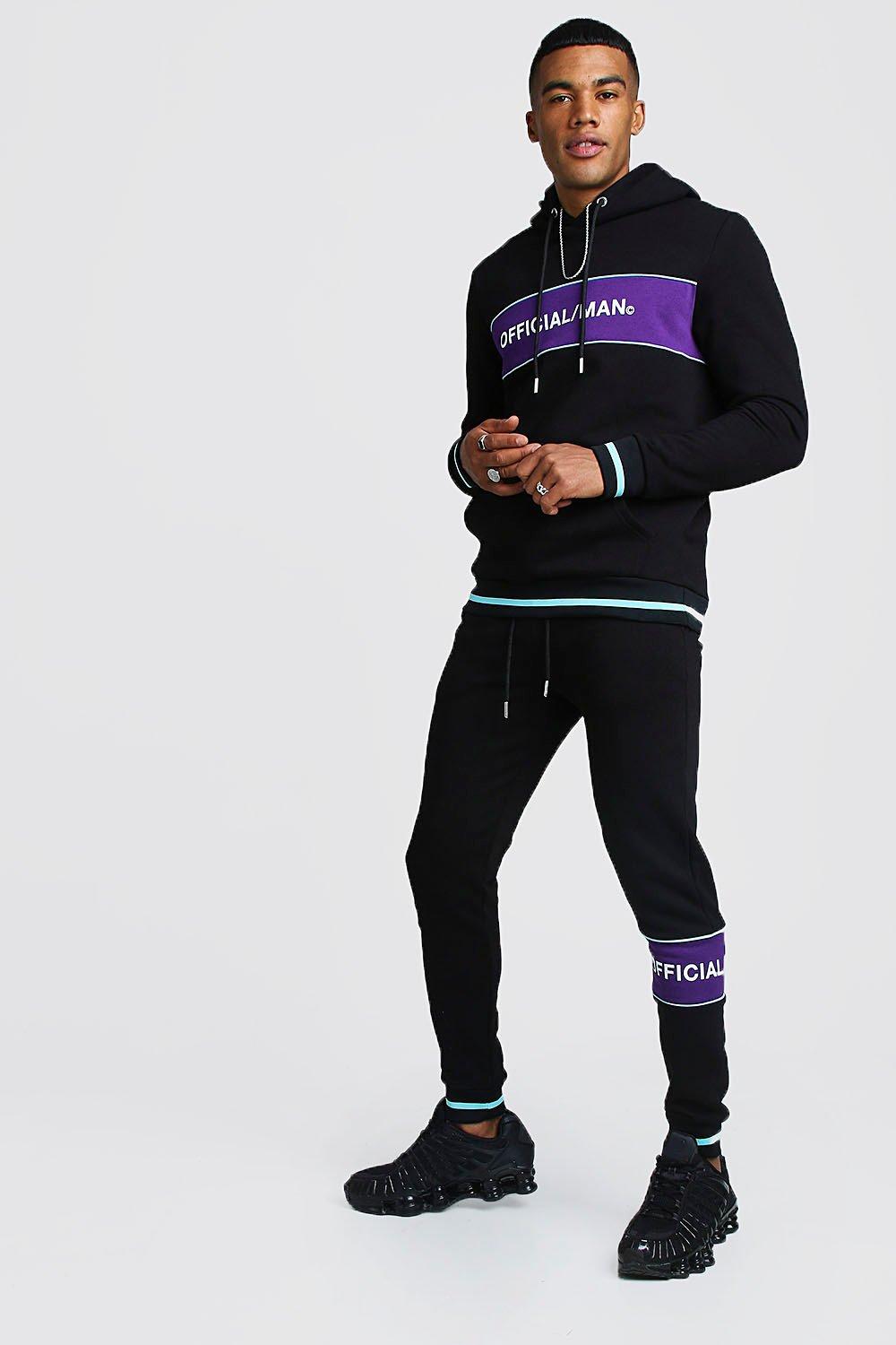 black and purple tracksuit