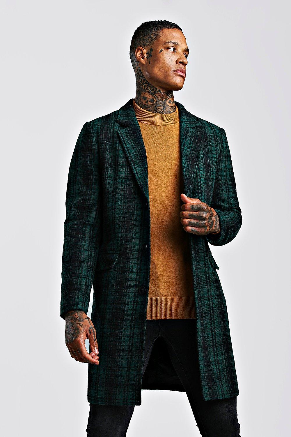 

Check Wool Look Overcoat, Green