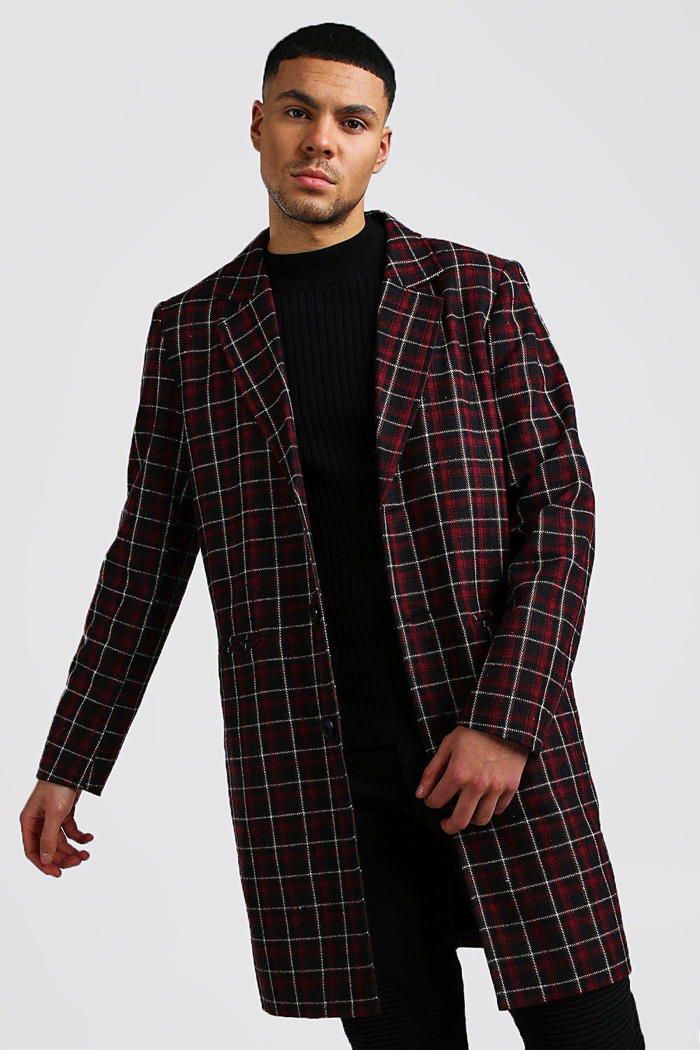 

Check Wool Look Overcoat, Burgundy