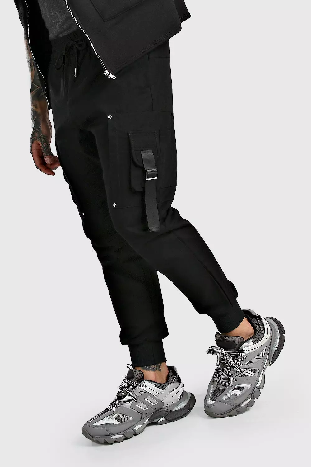 Woven Cargo Jogger With Strap Detail boohooMAN USA