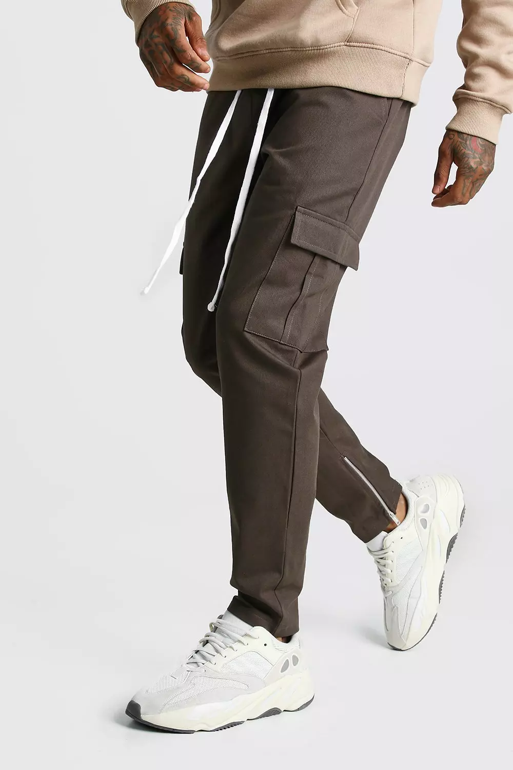 Zip Ankle Twill Cargo Trousers