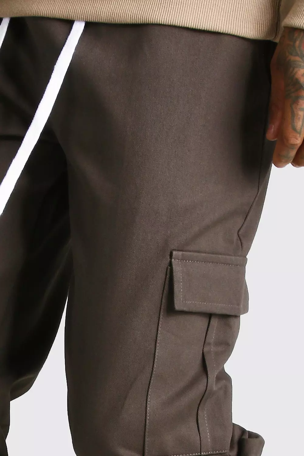 Zip Ankle Twill Cargo Trousers boohooMAN UK