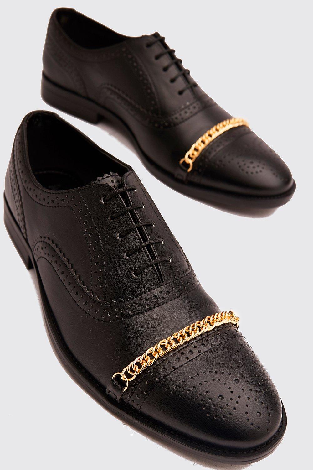 

Chain Detail Faux Leather Brogue, Black