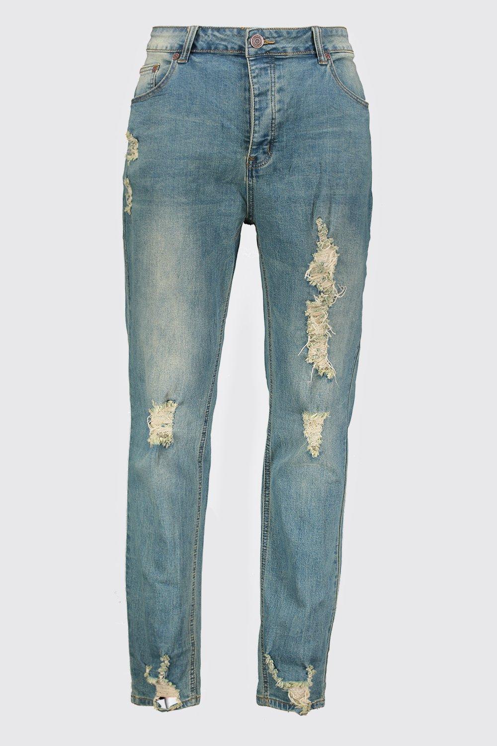 

Big And Tall Skinny Jean With Heavy Distressing, Mid blue