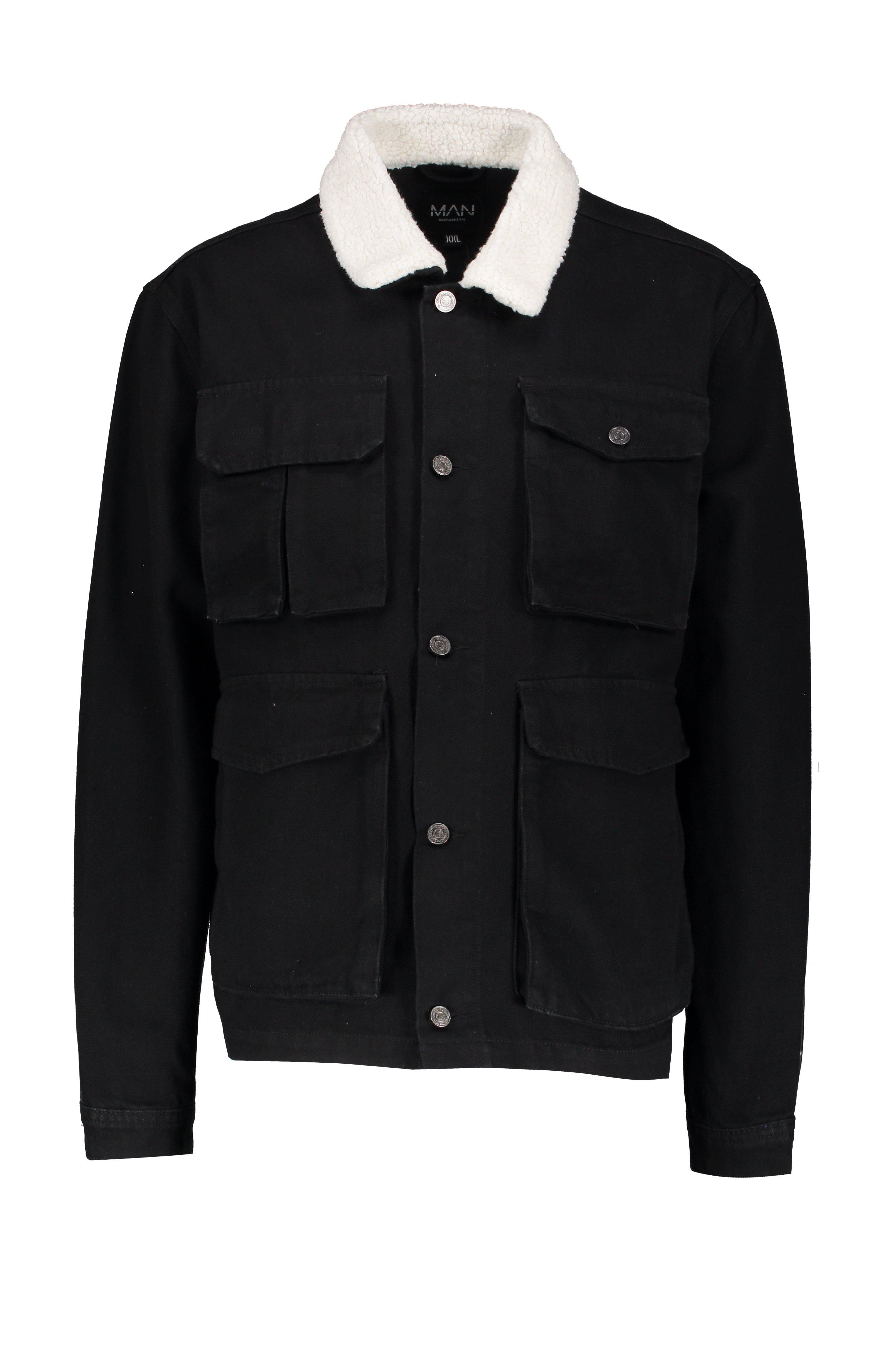 

Big And Tall Borg Collar Utility Denim Jacket, Black