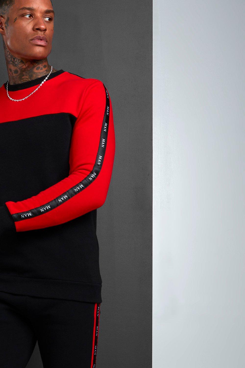 

MAN Colour Block Sweater Tracksuit With Tape, Black
