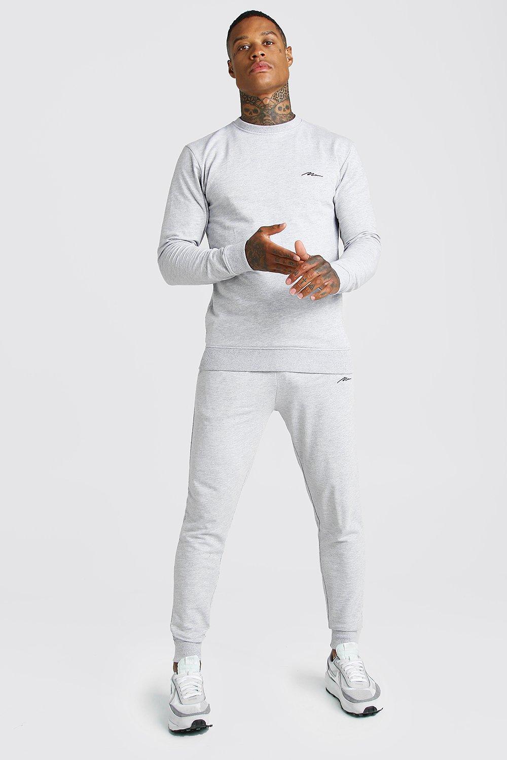 grey muscle fit tracksuit