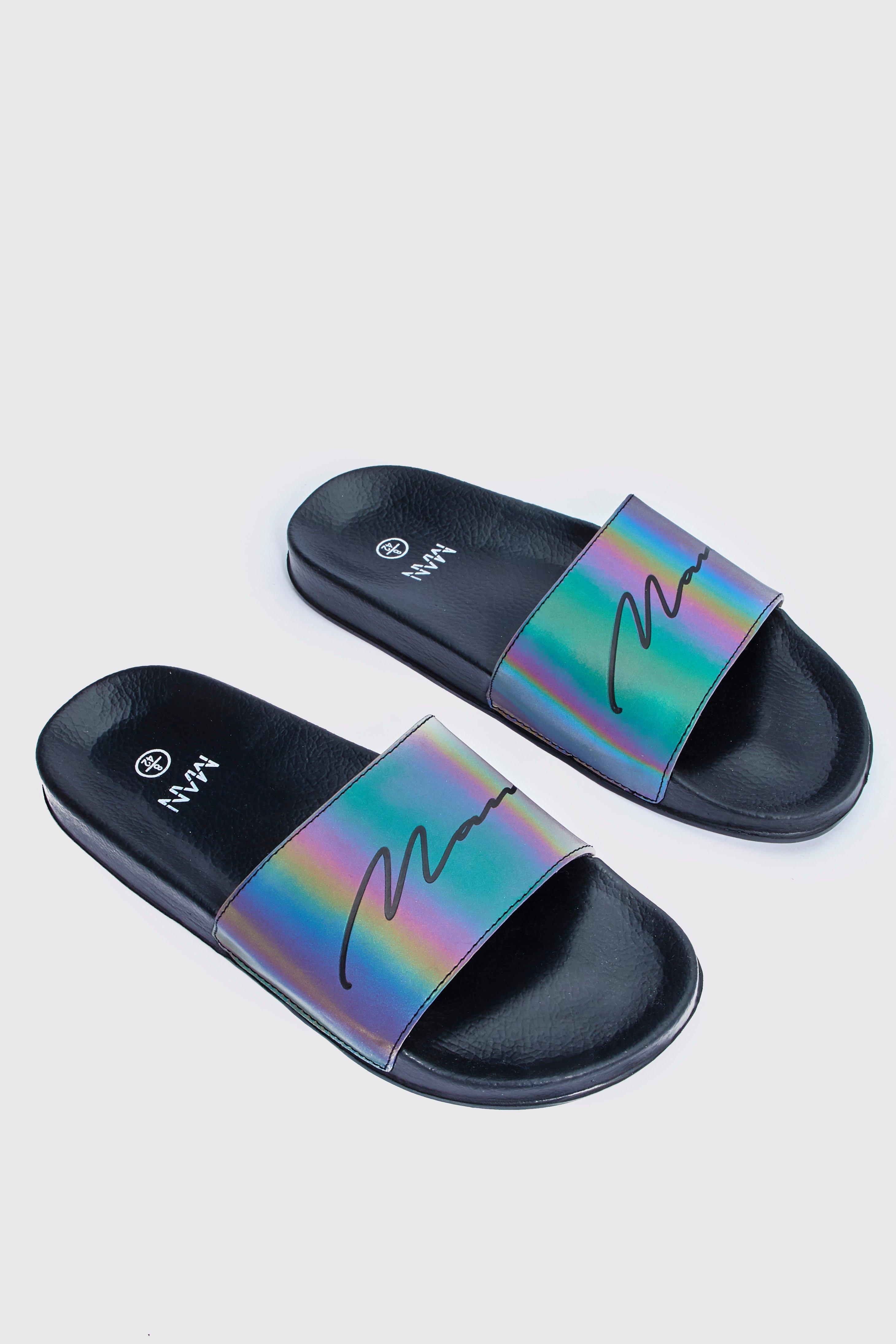 

MAN Script Rainbow Reflective Sliders, Black