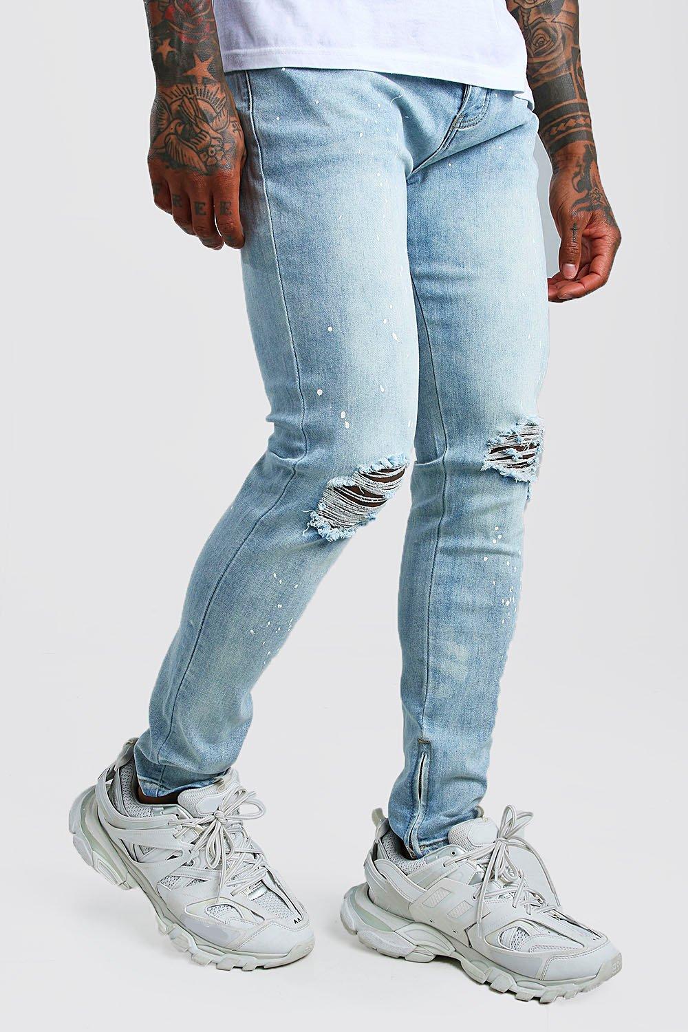 boohooman paint splatter jeans