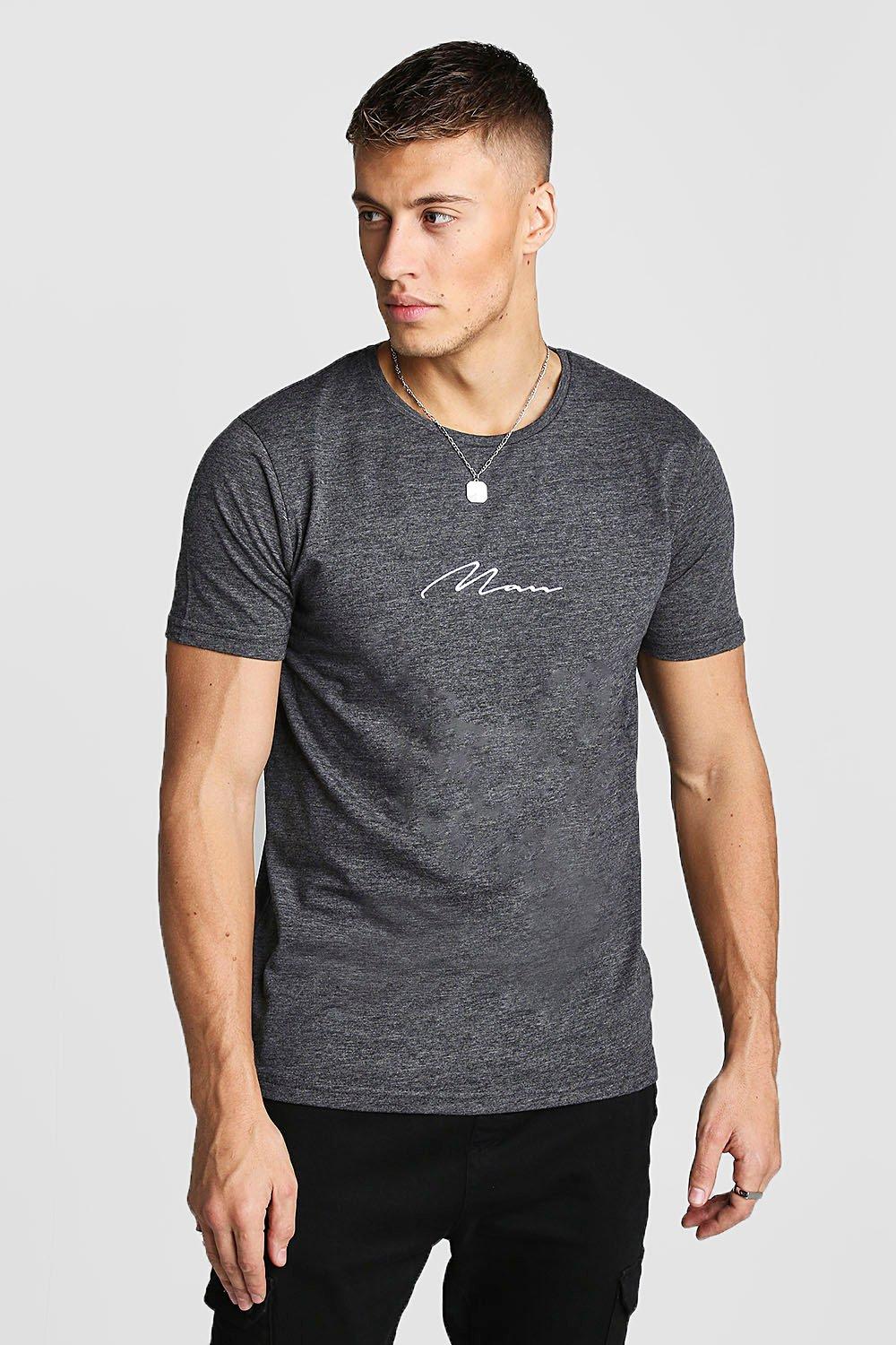 

MAN Signature Embroidered T-Shirt In Marl, Charcoal