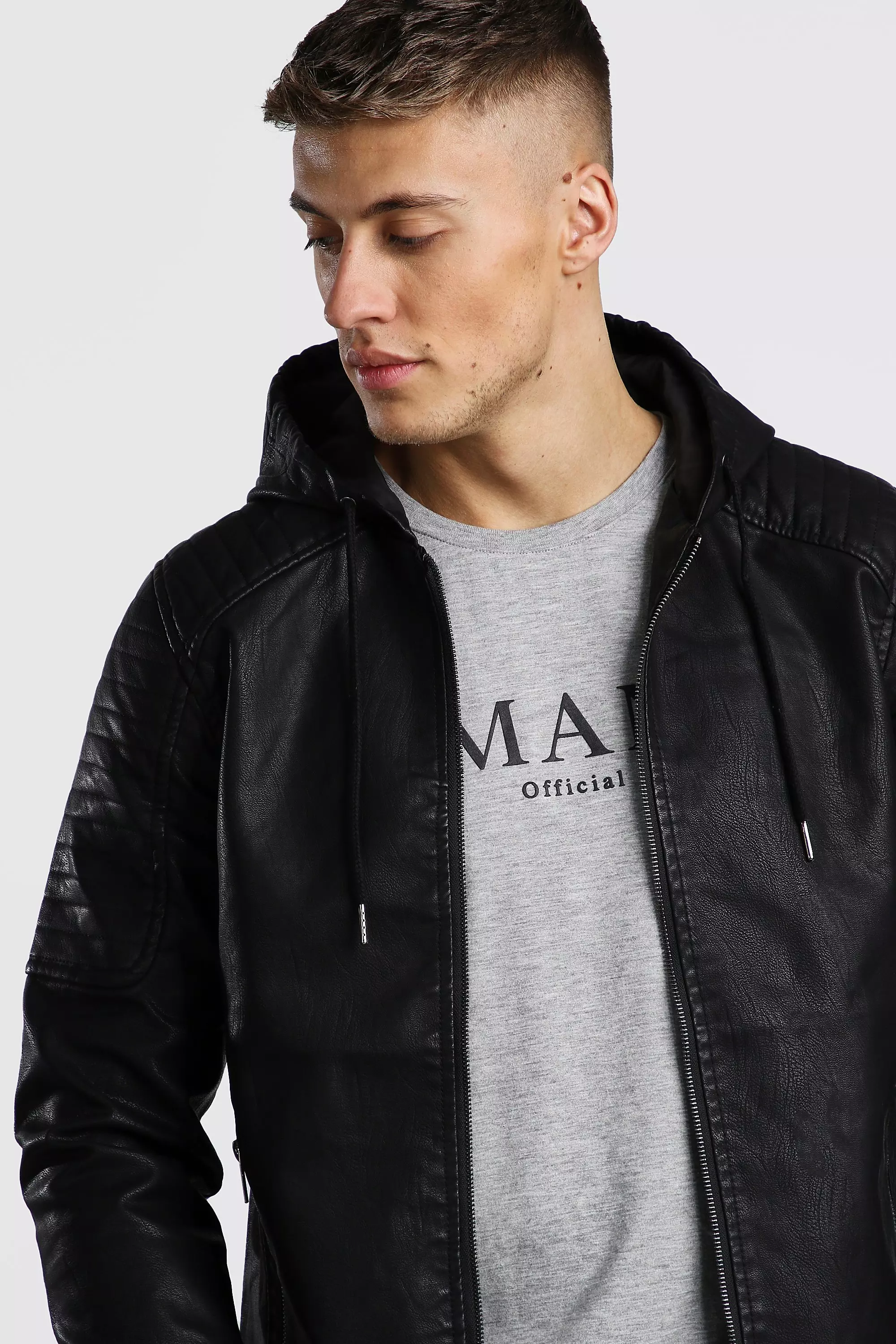 Faux hooded leather on sale jacket