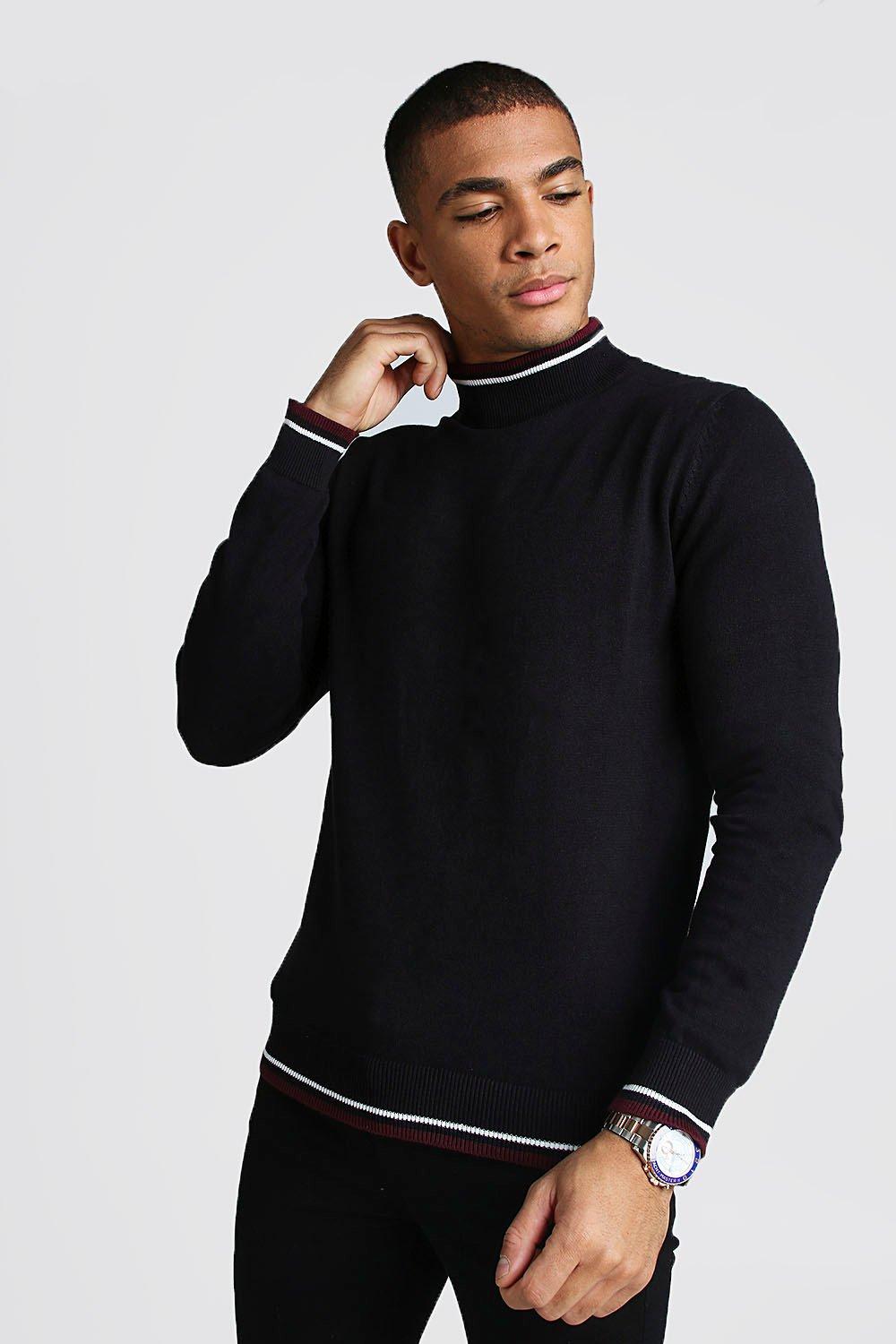 

High Neck Jumper With Tipping, Black