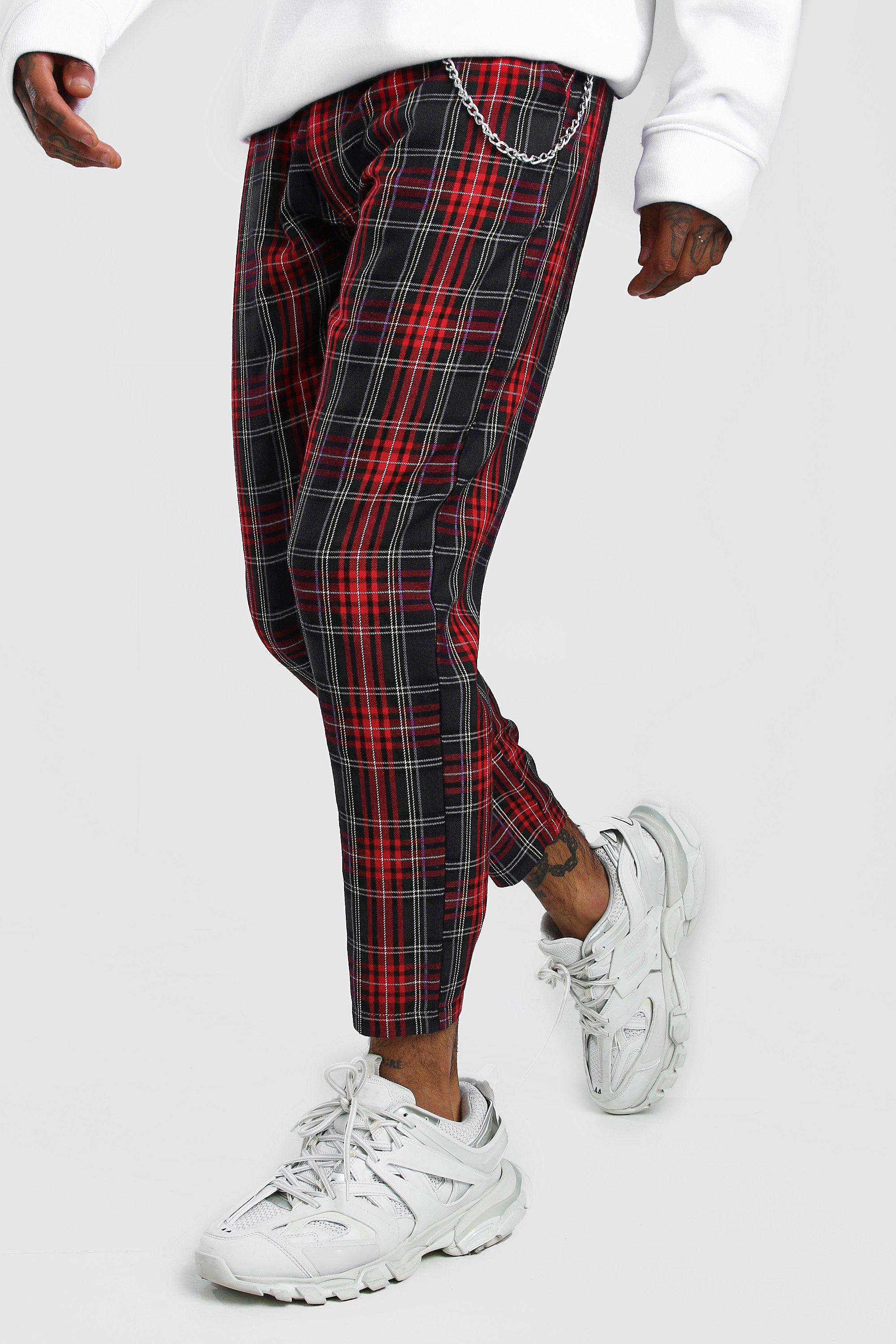 red plaid trousers