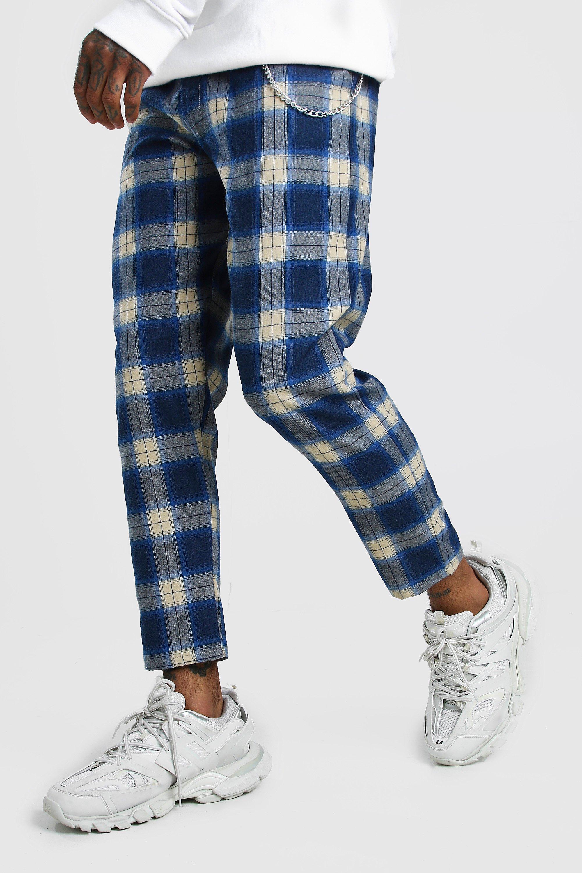 

Tartan Cropped Smart Trouser With Chain, Blue