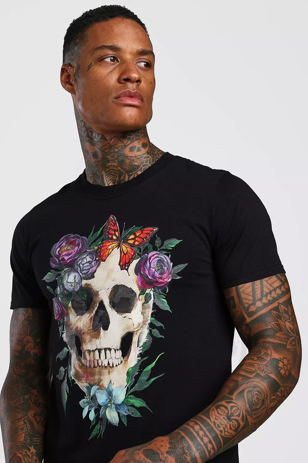 Floral skull shop t shirt