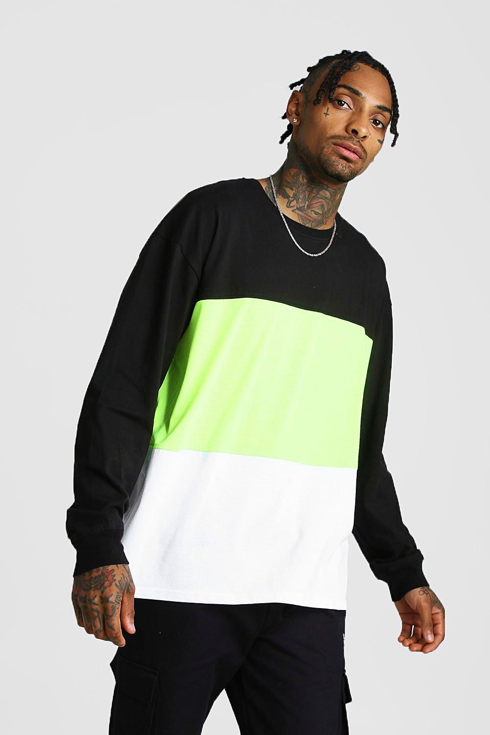 

Colour Block Oversized Long Sleeve T-shirt, Neon-green