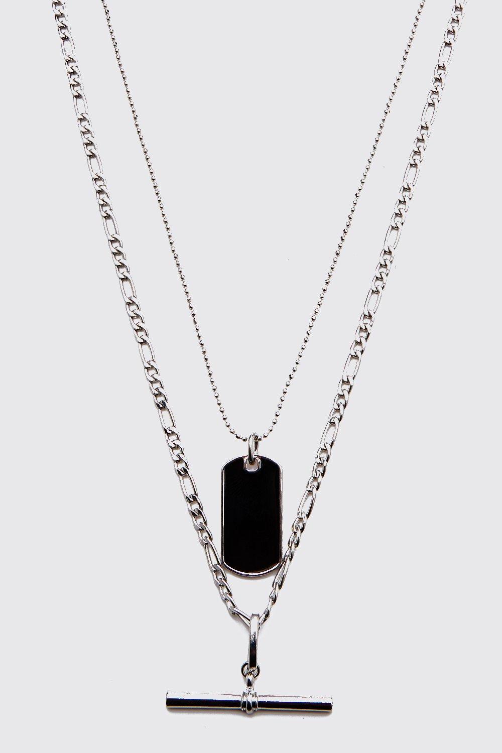 

Колье в несколько рядов с двойной подвеской, Silver