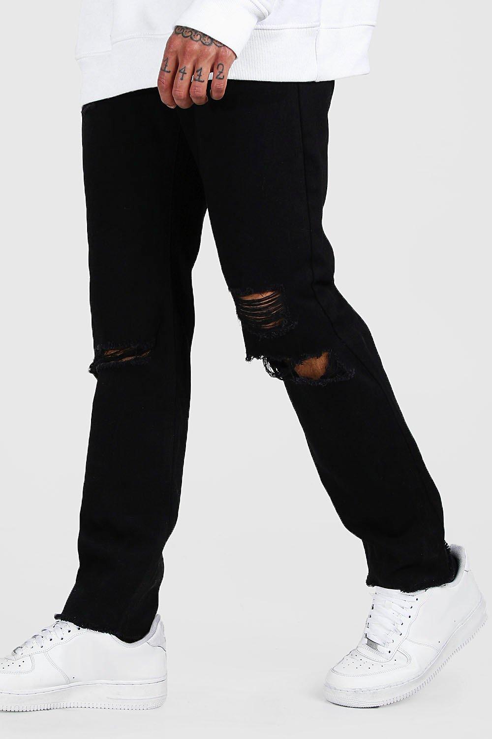 black slim straight ripped jeans