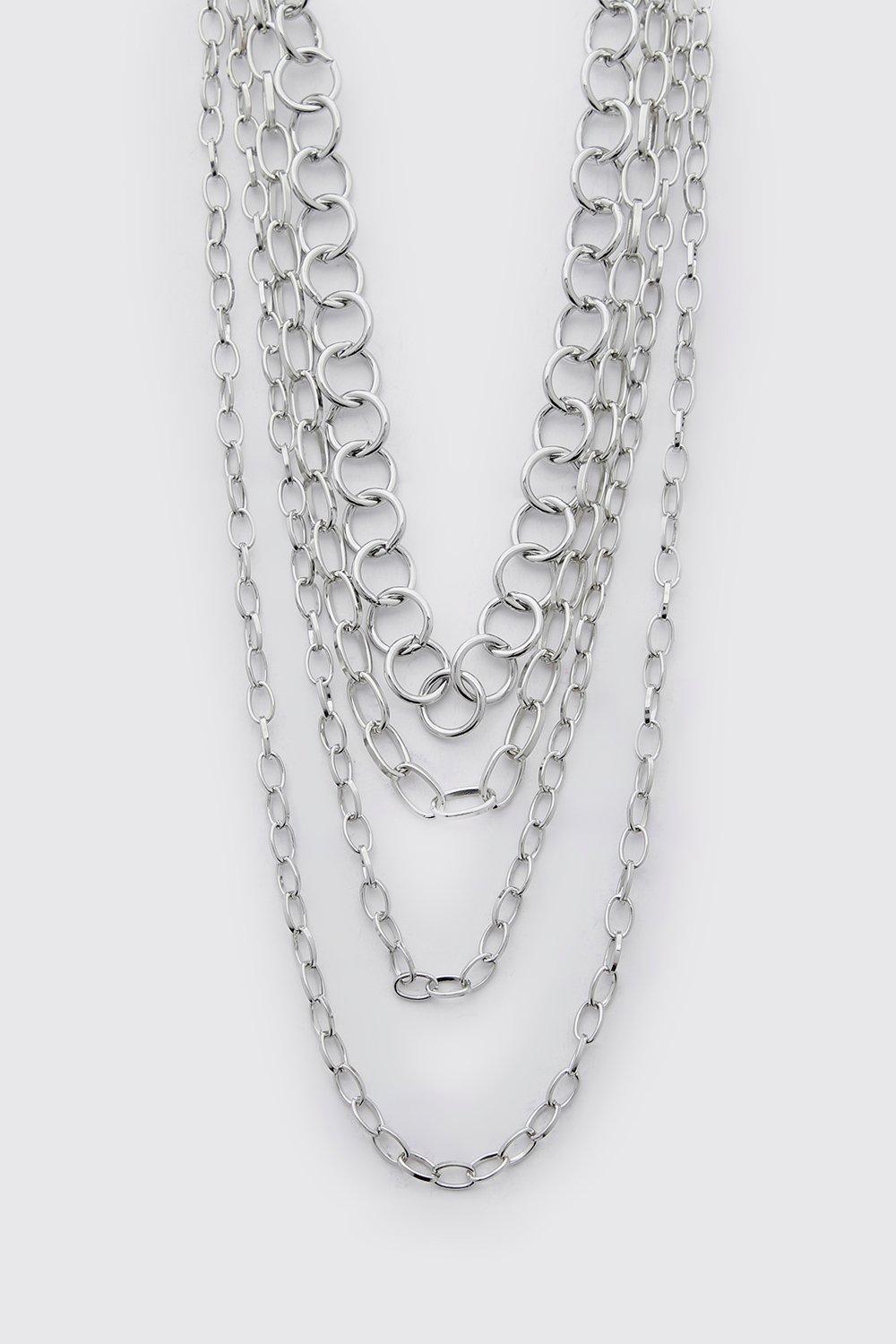 

Многослойное колье из цепочек, Silver