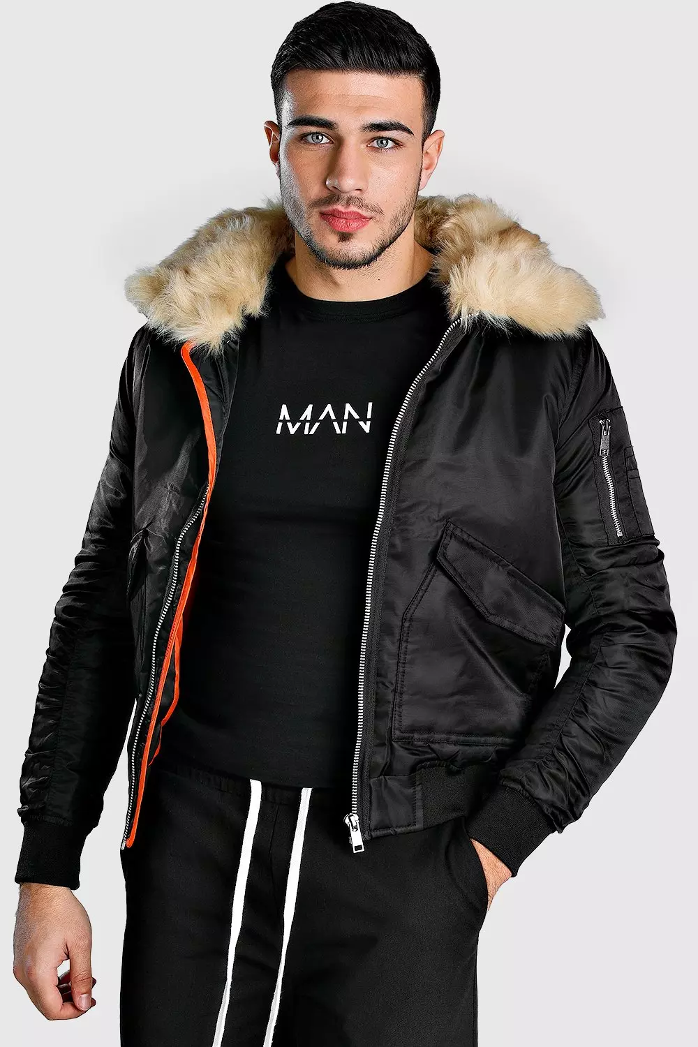 Padded MA1 Bomber With Faux Fur Collar boohooMAN