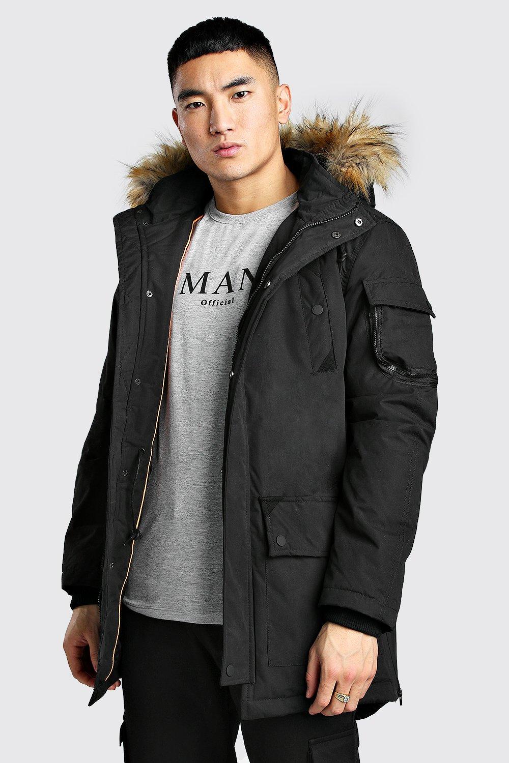 padded parka with fur hood