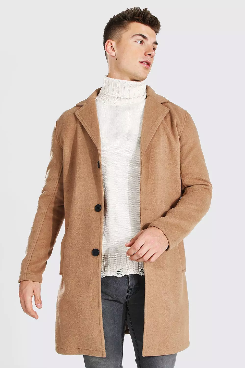 Boohooman overcoat clearance in camel