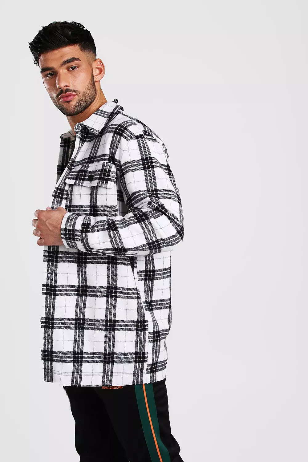 Long Sleeve Oversized Check Shirt with Back Print | boohooMAN USA