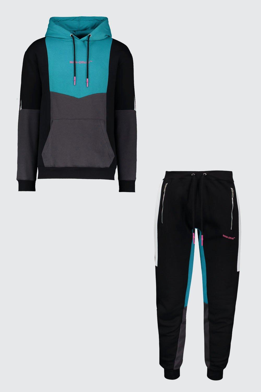 

Официальный спортивный костюм MAN с капюшоном в стиле колор-блок, Teal