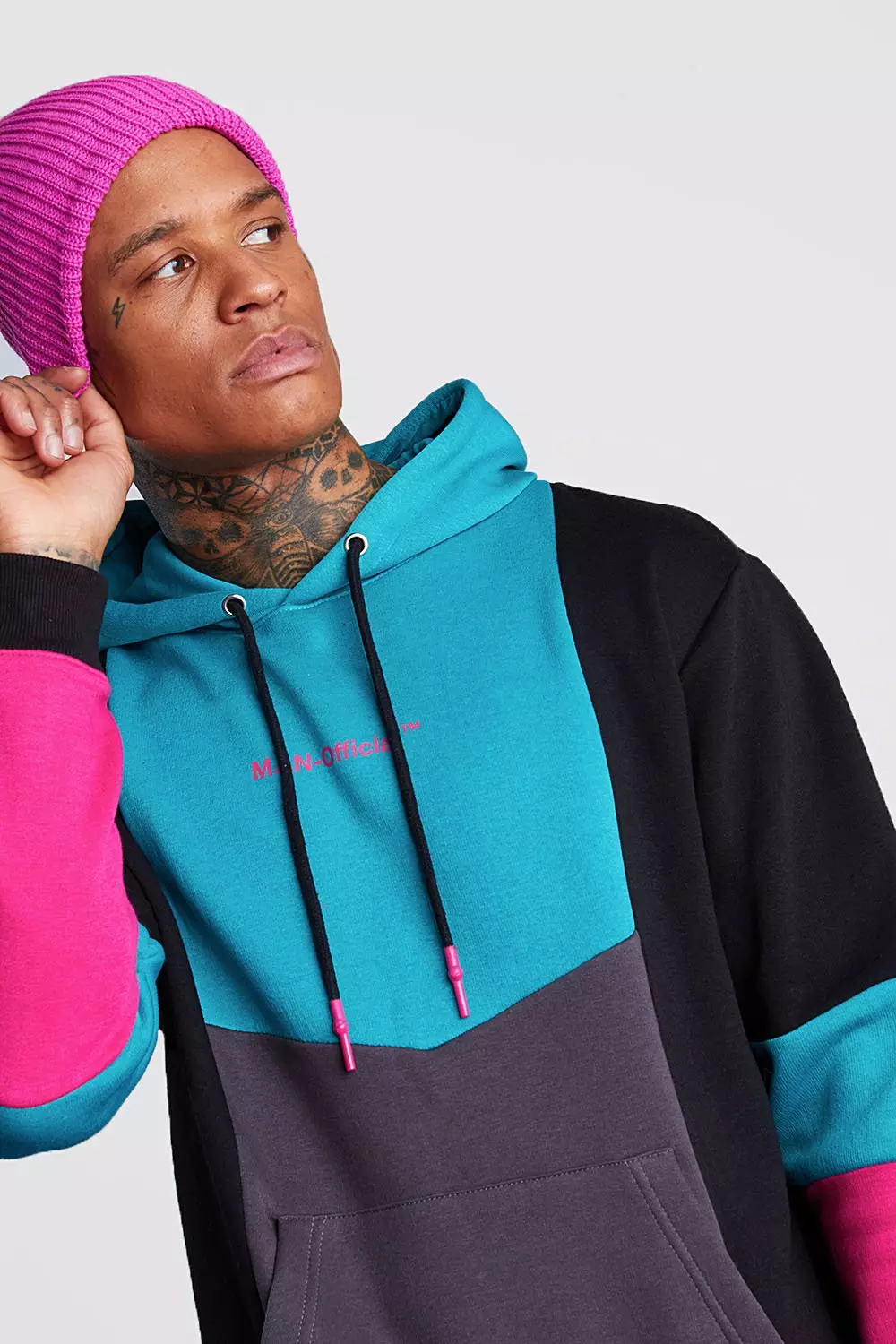 Man Official Colour Block Hoodie boohooMAN USA