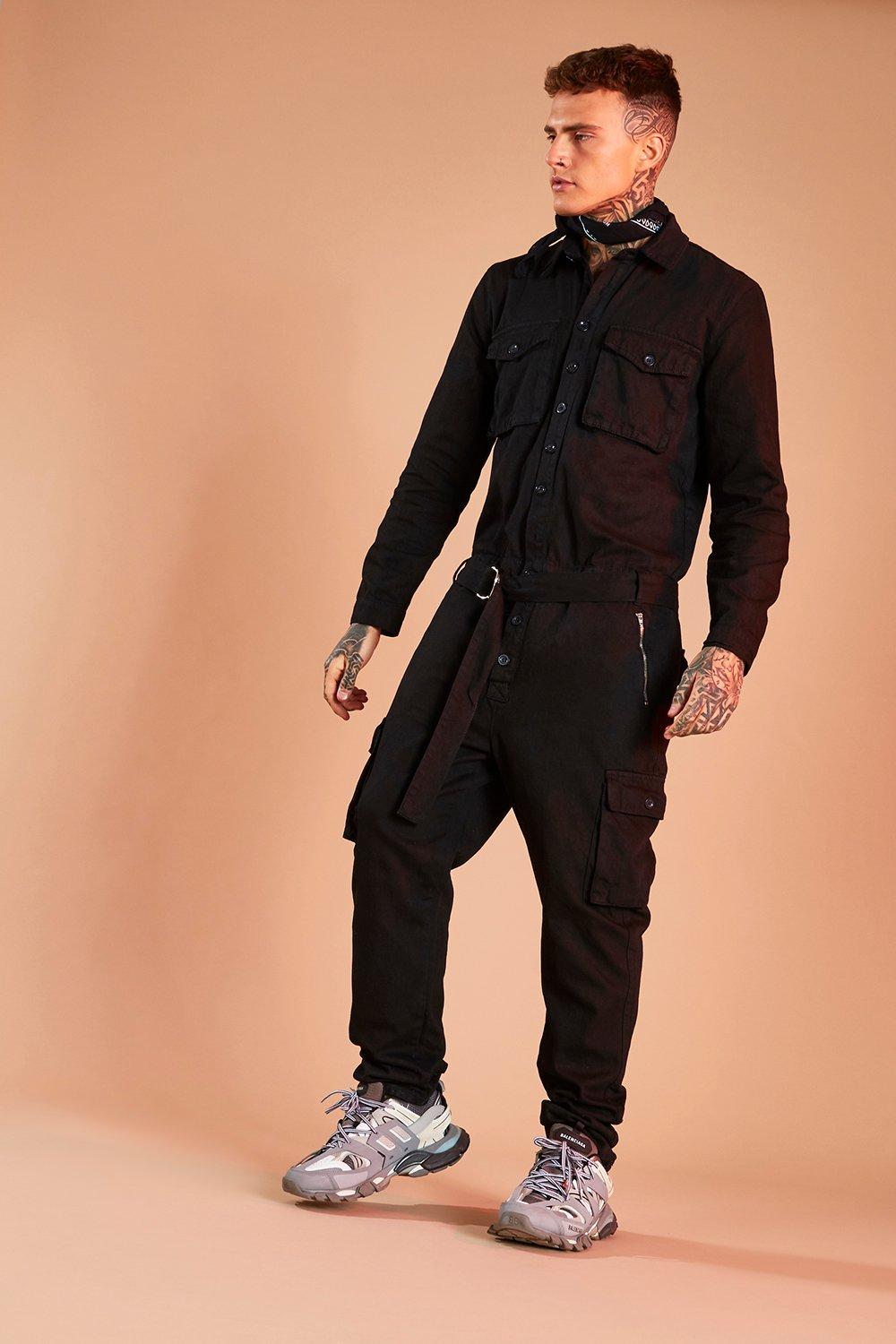 denim boiler suit black