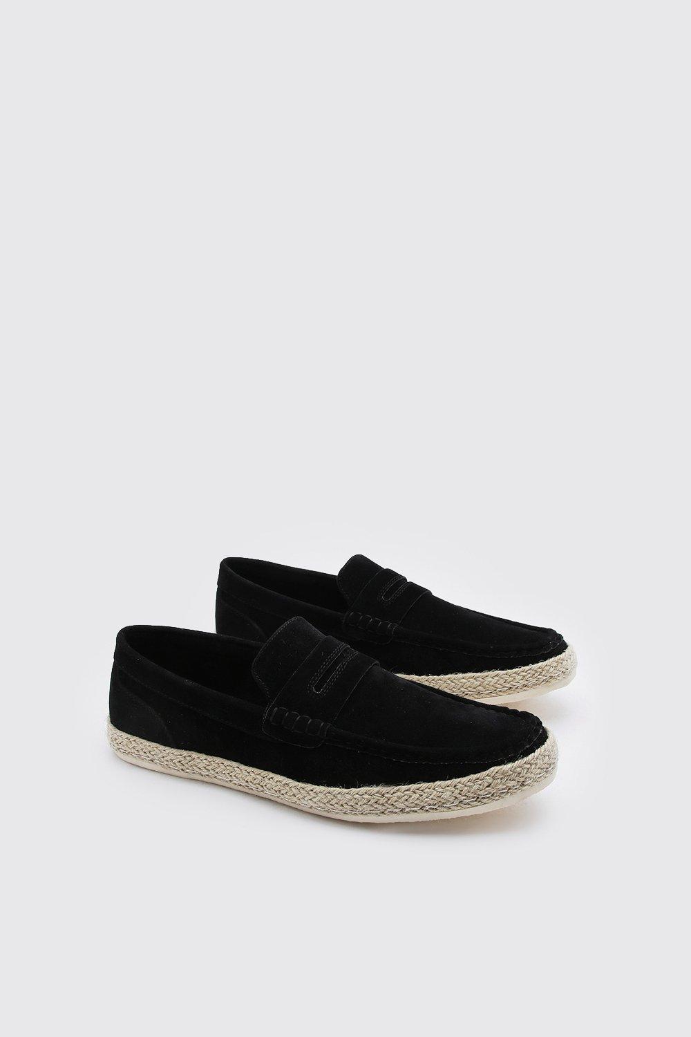 

Лоферы из искусственной замши с джутовой кокеткой, Black