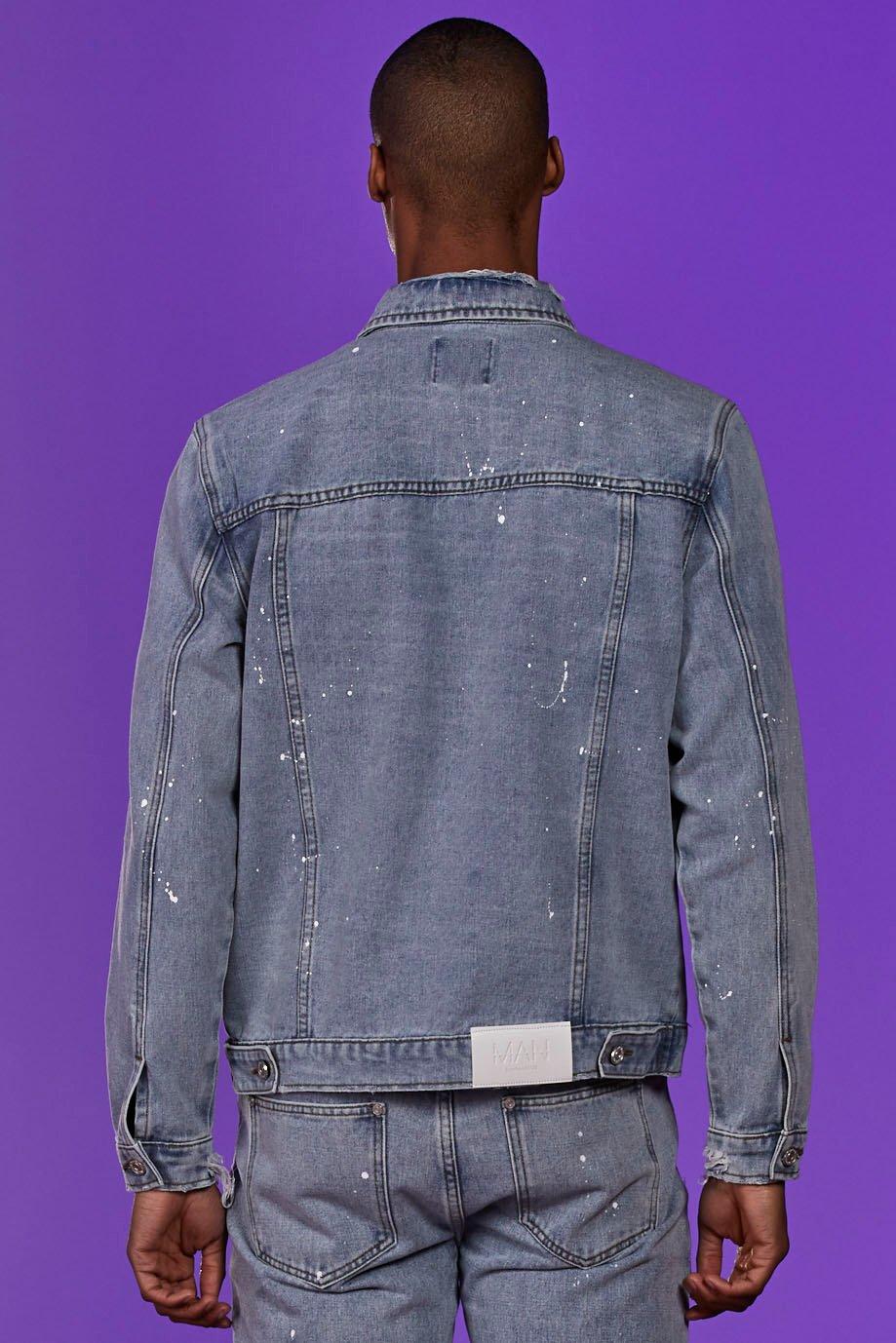

Куртка из денима с рисунком в виде брызг краски и банданой, Pale blue